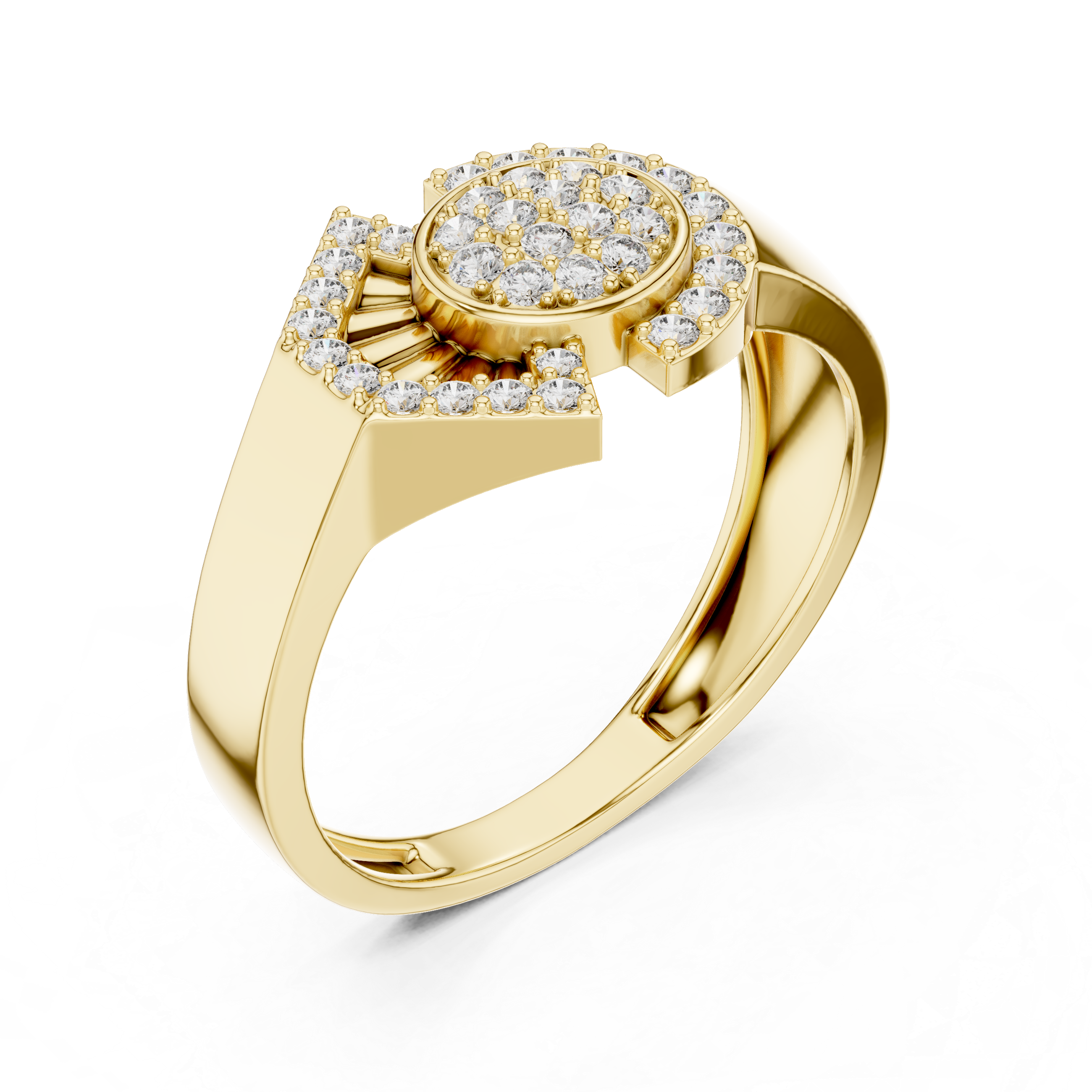 Art Deco Circle & Chevron Diamond Statement Ring