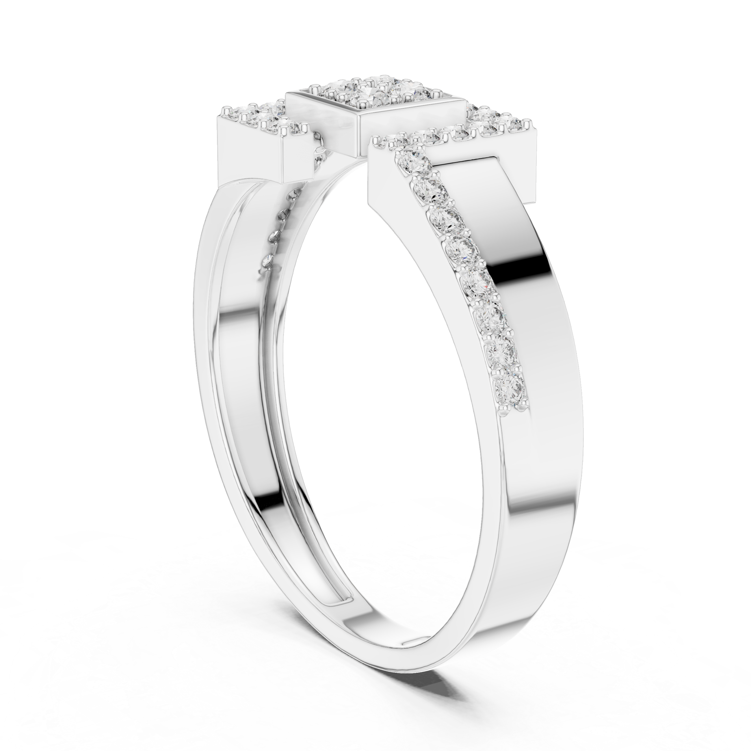 Geometric Square Halo Diamond Ring
