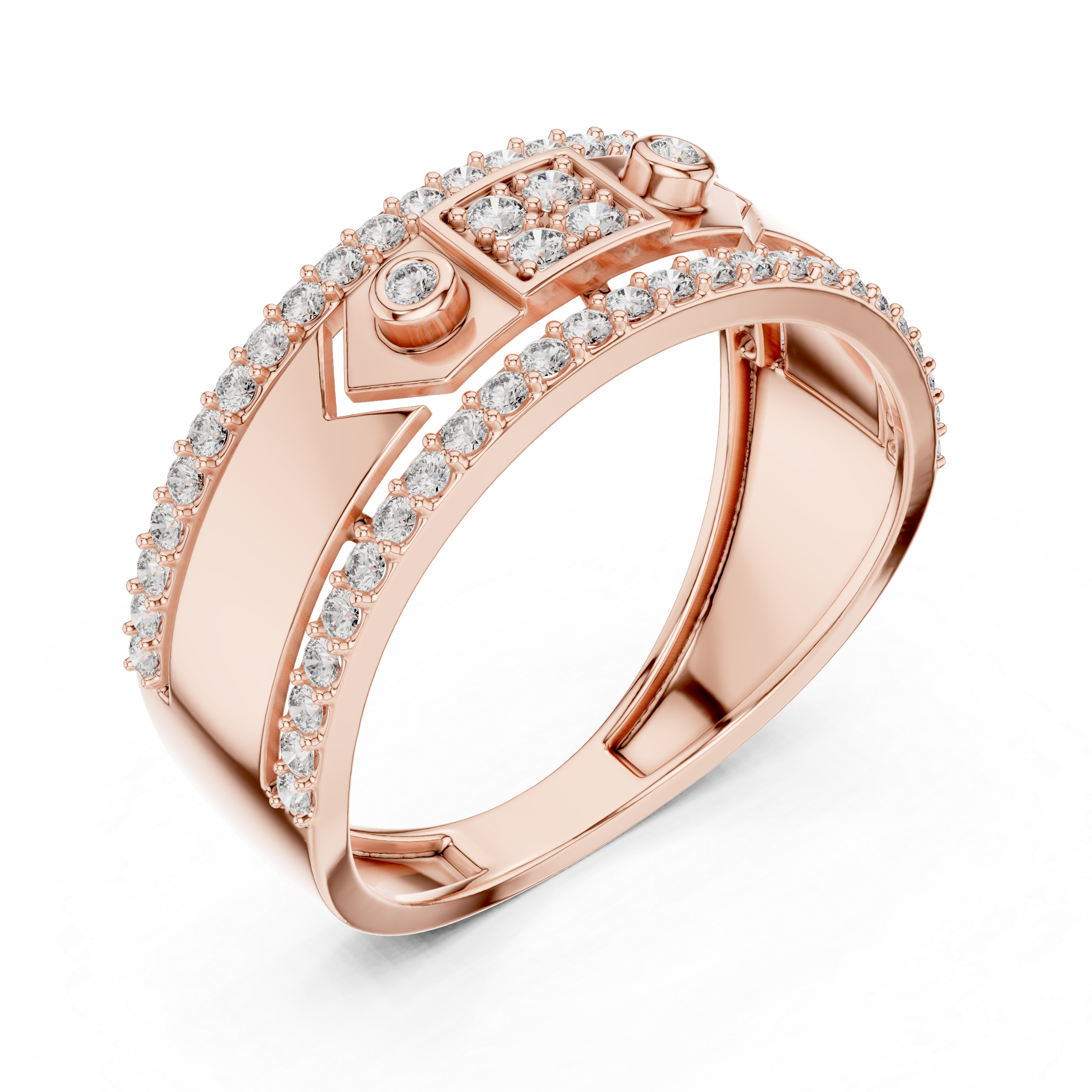 Modern Double-Line Pavé Diamond Band Ring