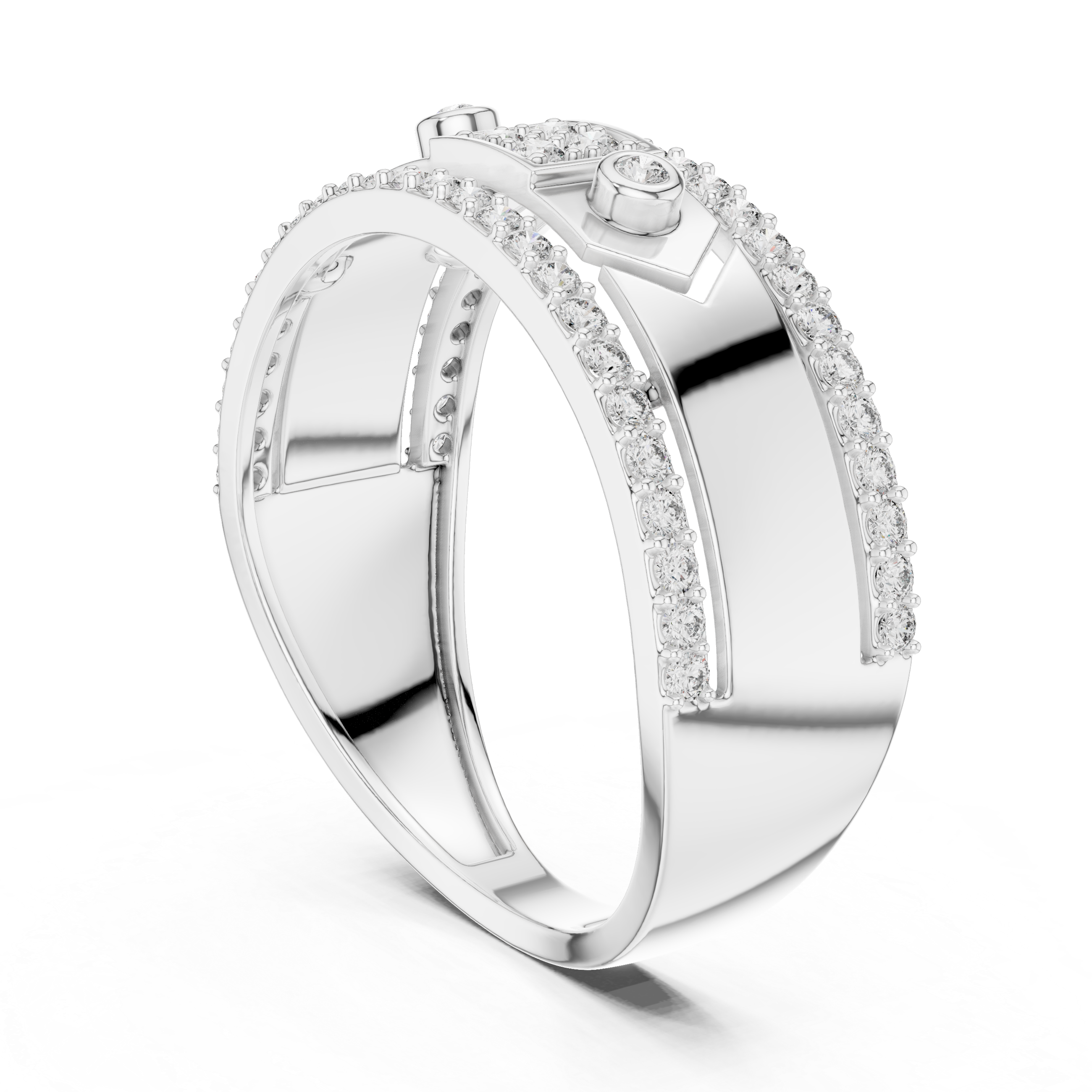 Modern Double-Line Pavé Diamond Band Ring