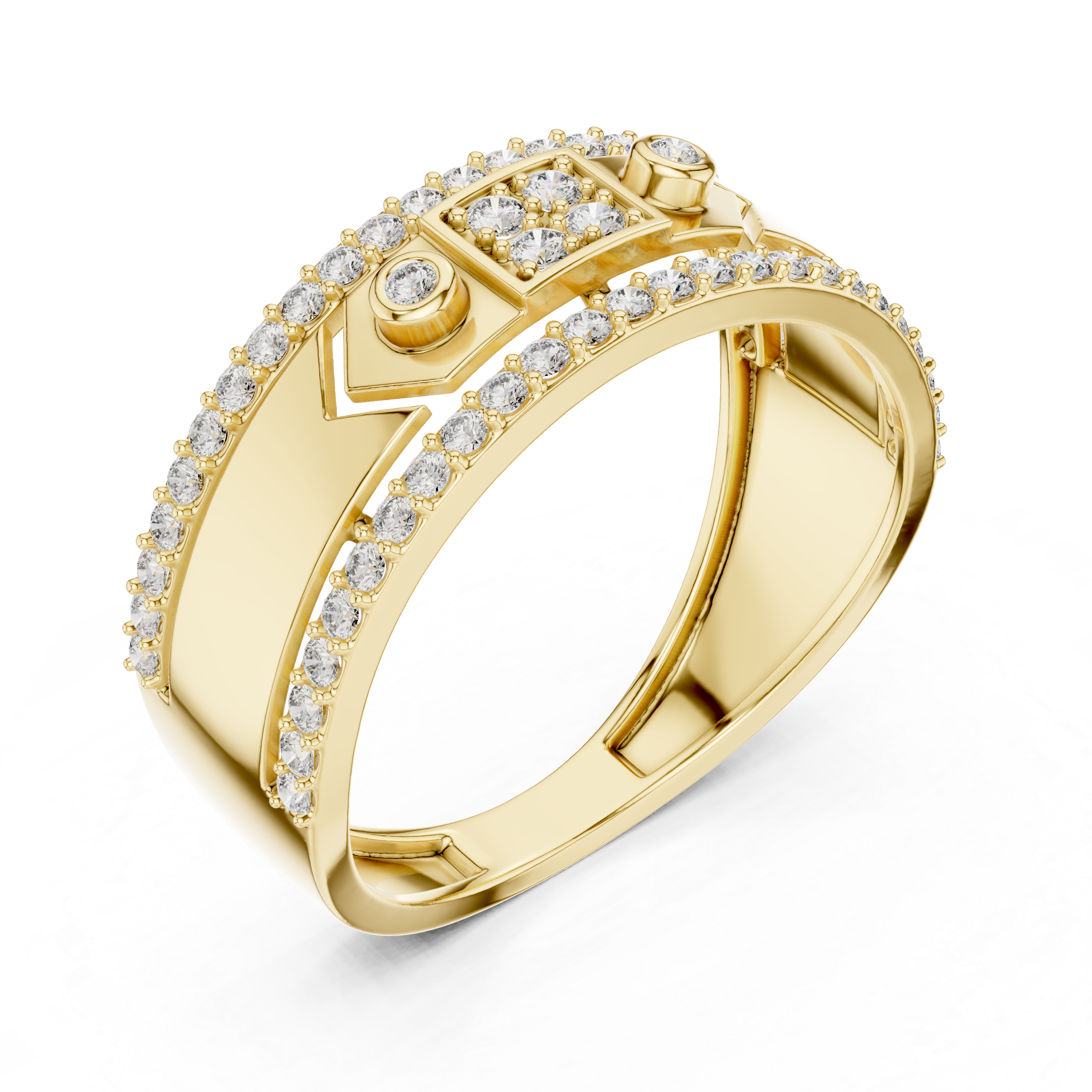 Modern Double-Line Pavé Diamond Band Ring