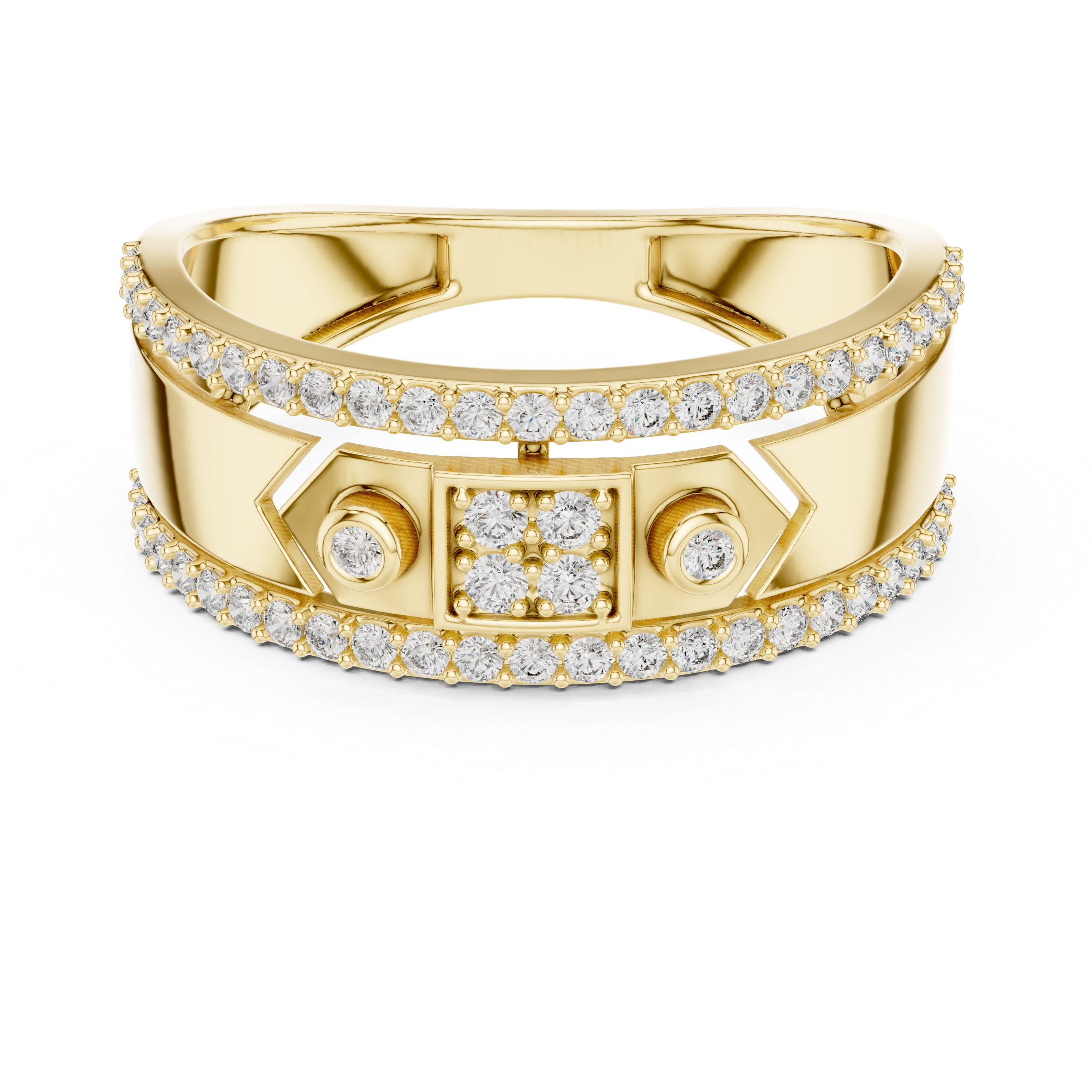 Modern Double-Line Pavé Diamond Band Ring