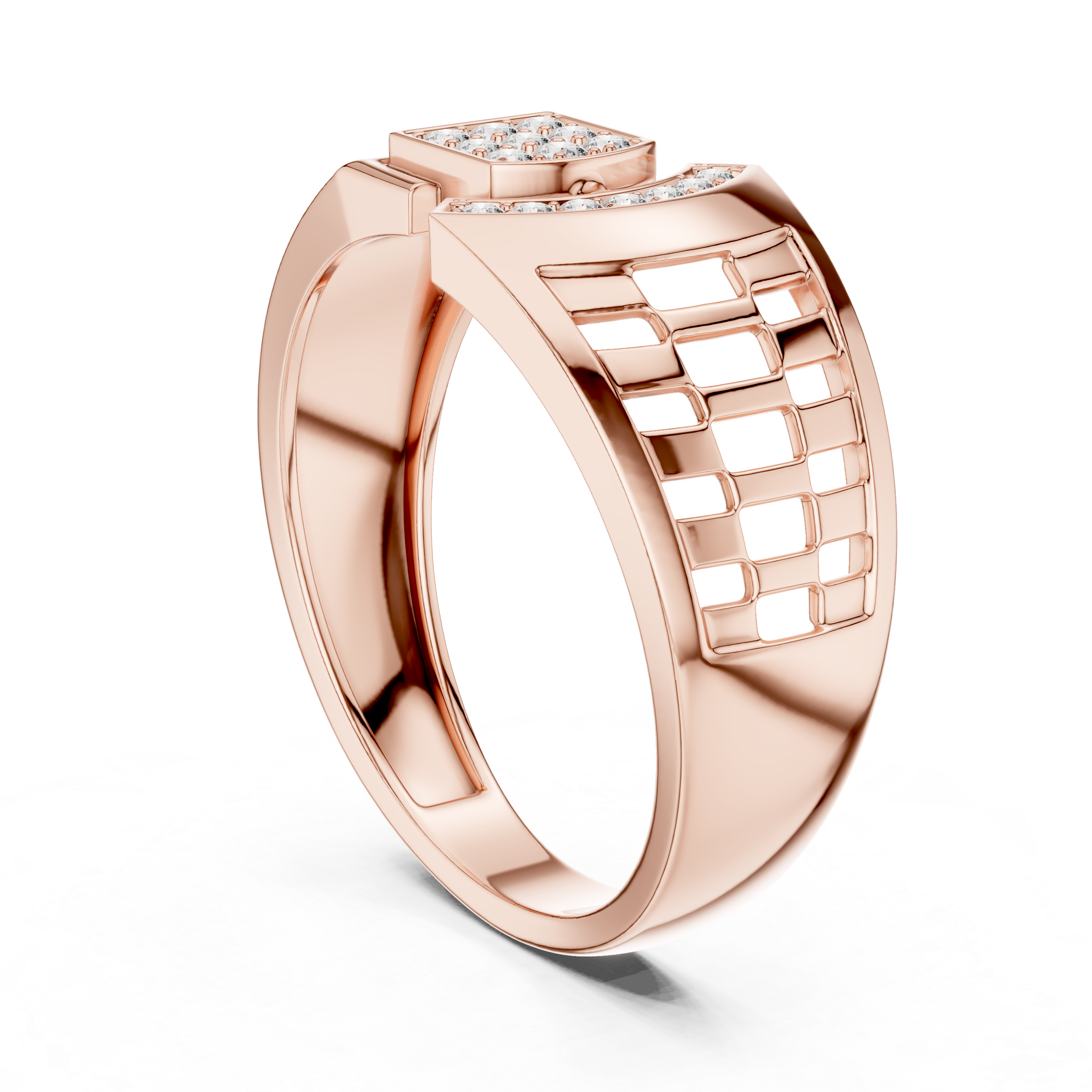 Modern Geometric Diamond Ring with Open Grid Side Detail