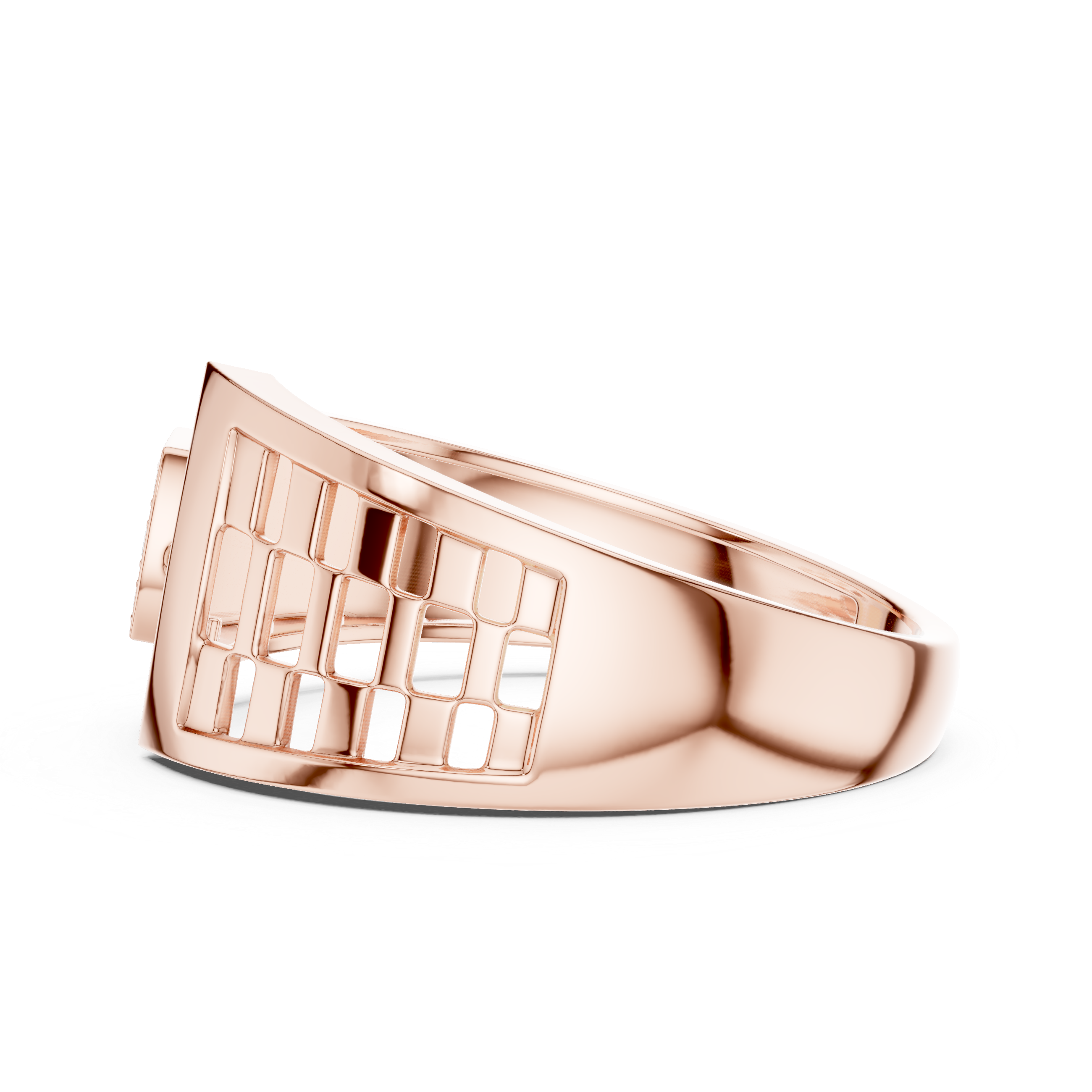Modern Geometric Diamond Ring with Open Grid Side Detail