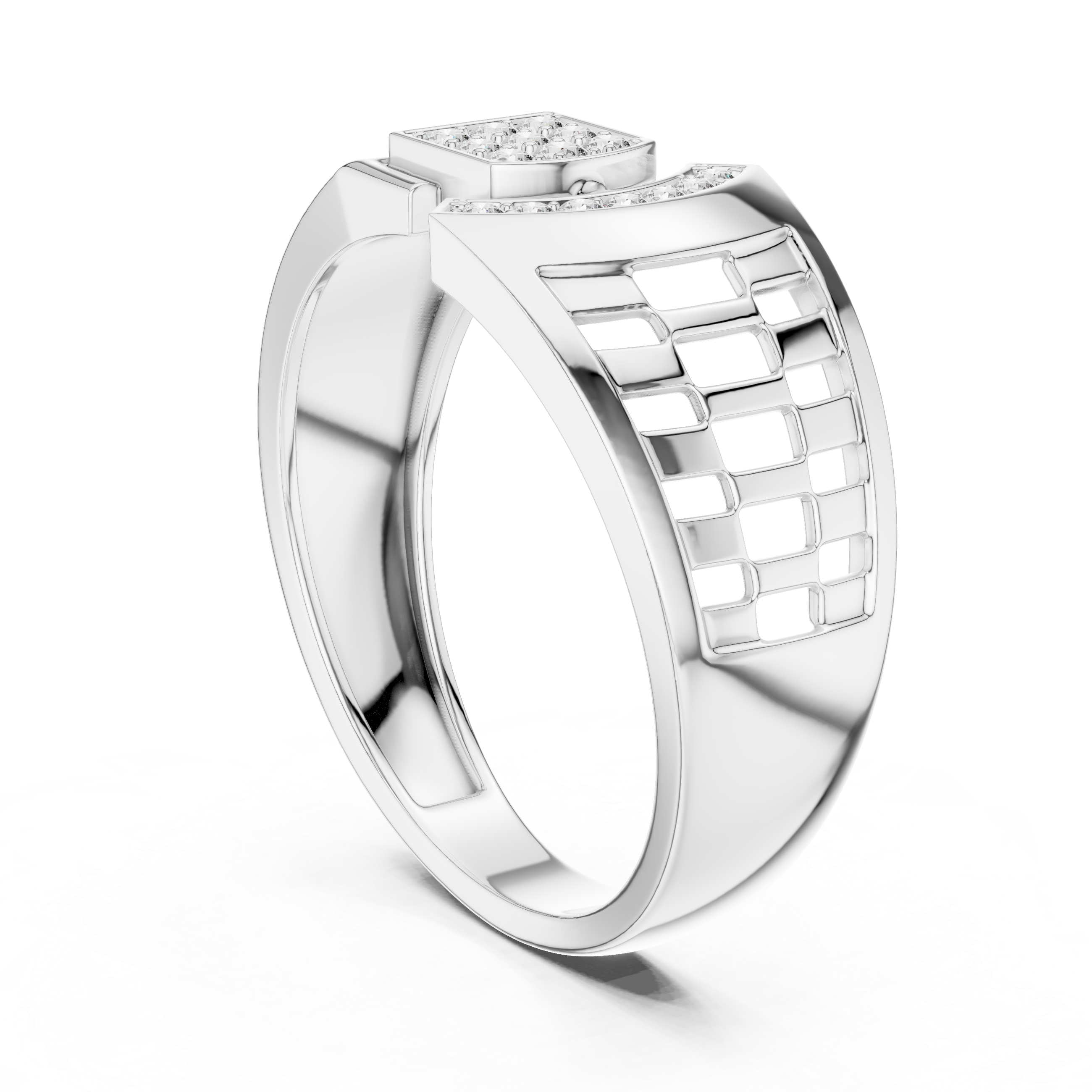 Modern Geometric Diamond Ring with Open Grid Side Detail