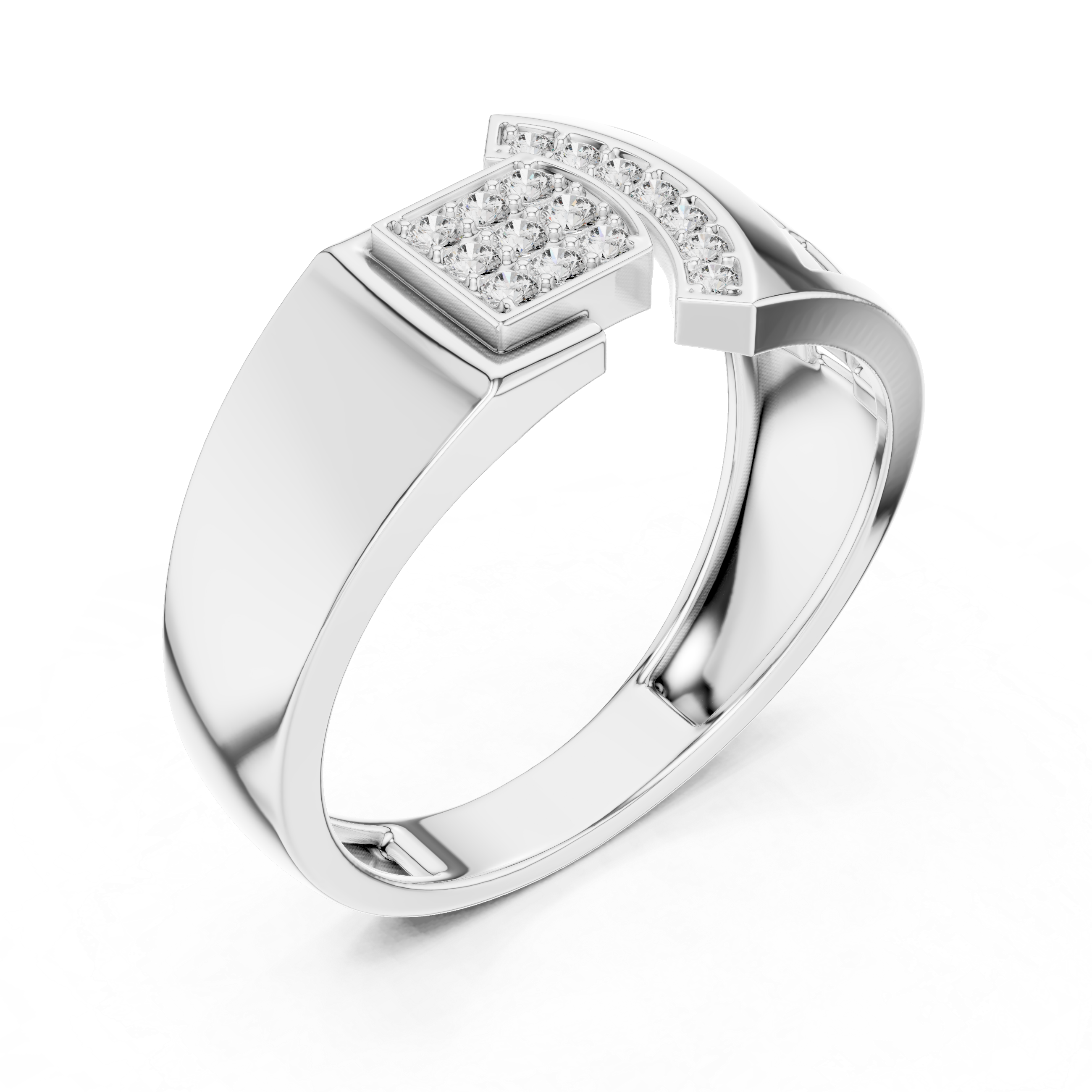 Modern Geometric Diamond Ring with Open Grid Side Detail