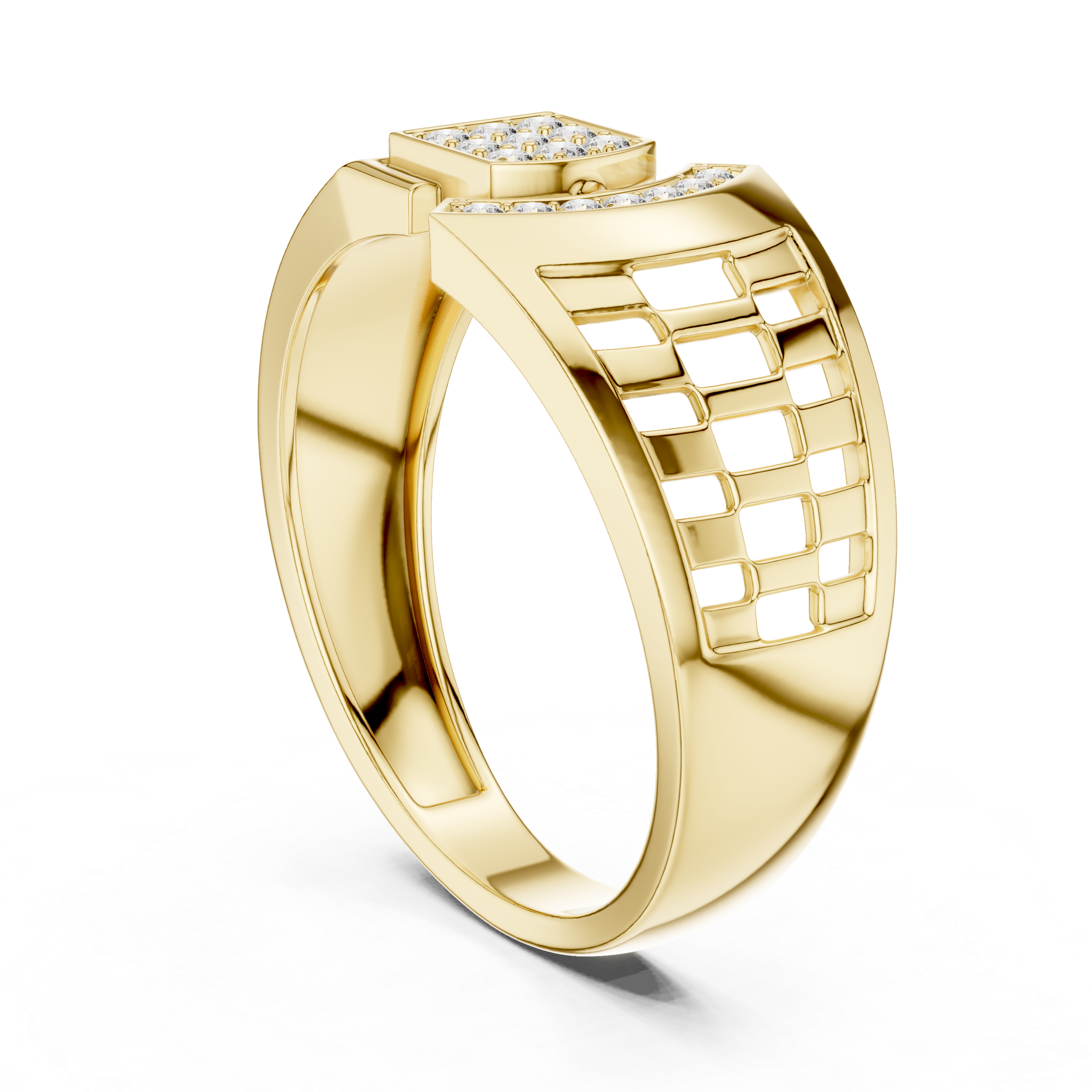 Modern Geometric Diamond Ring with Open Grid Side Detail