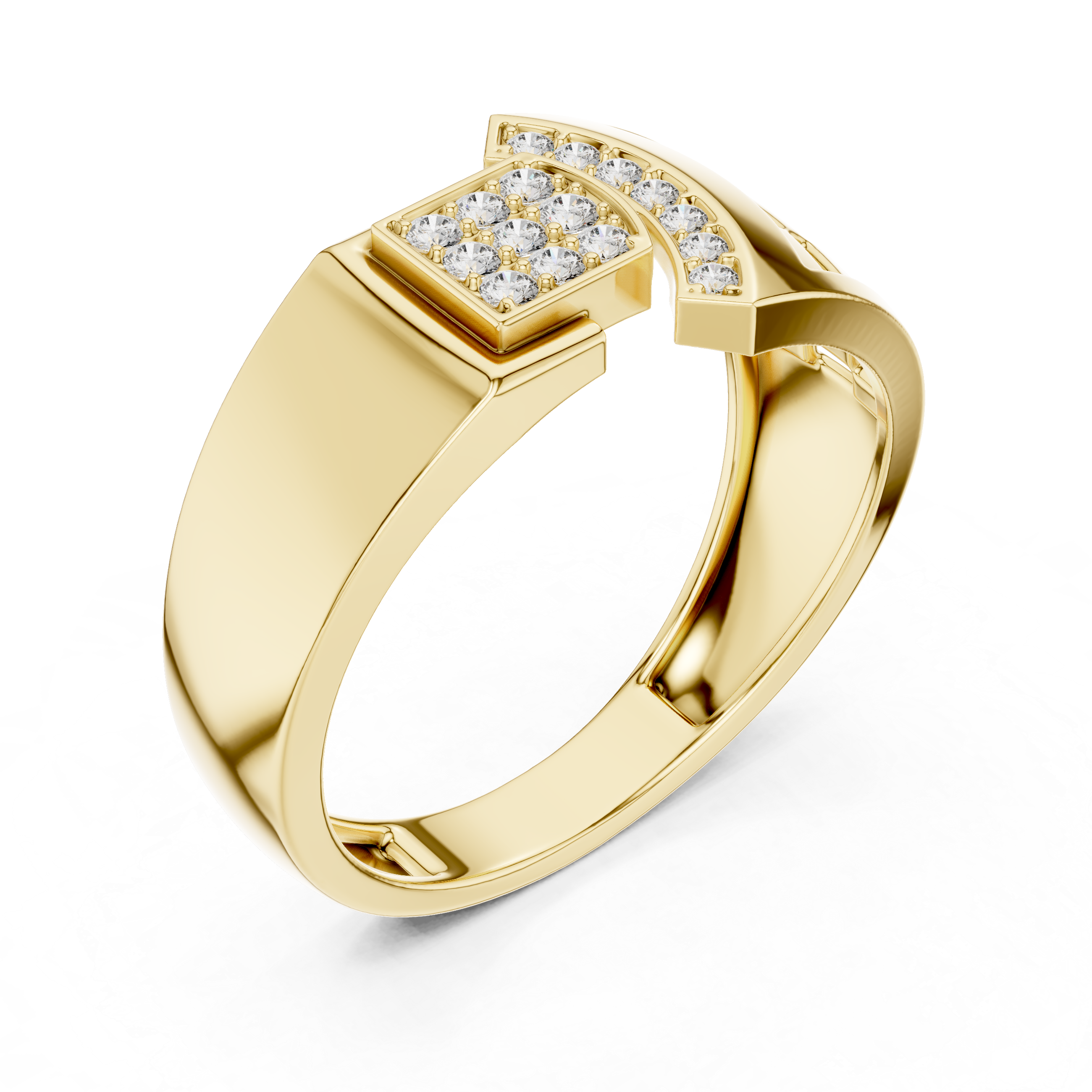 Modern Geometric Diamond Ring with Open Grid Side Detail