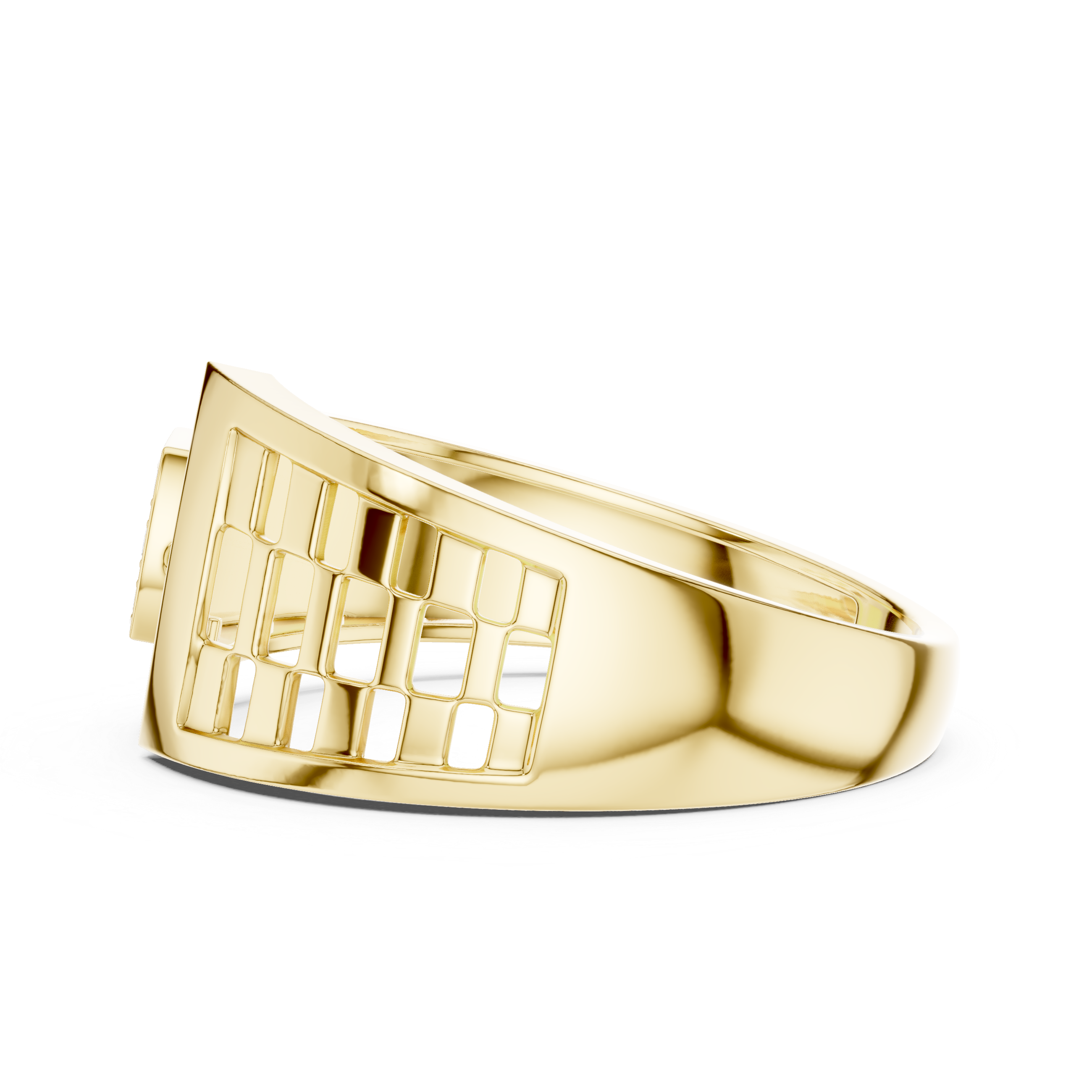 Modern Geometric Diamond Ring with Open Grid Side Detail