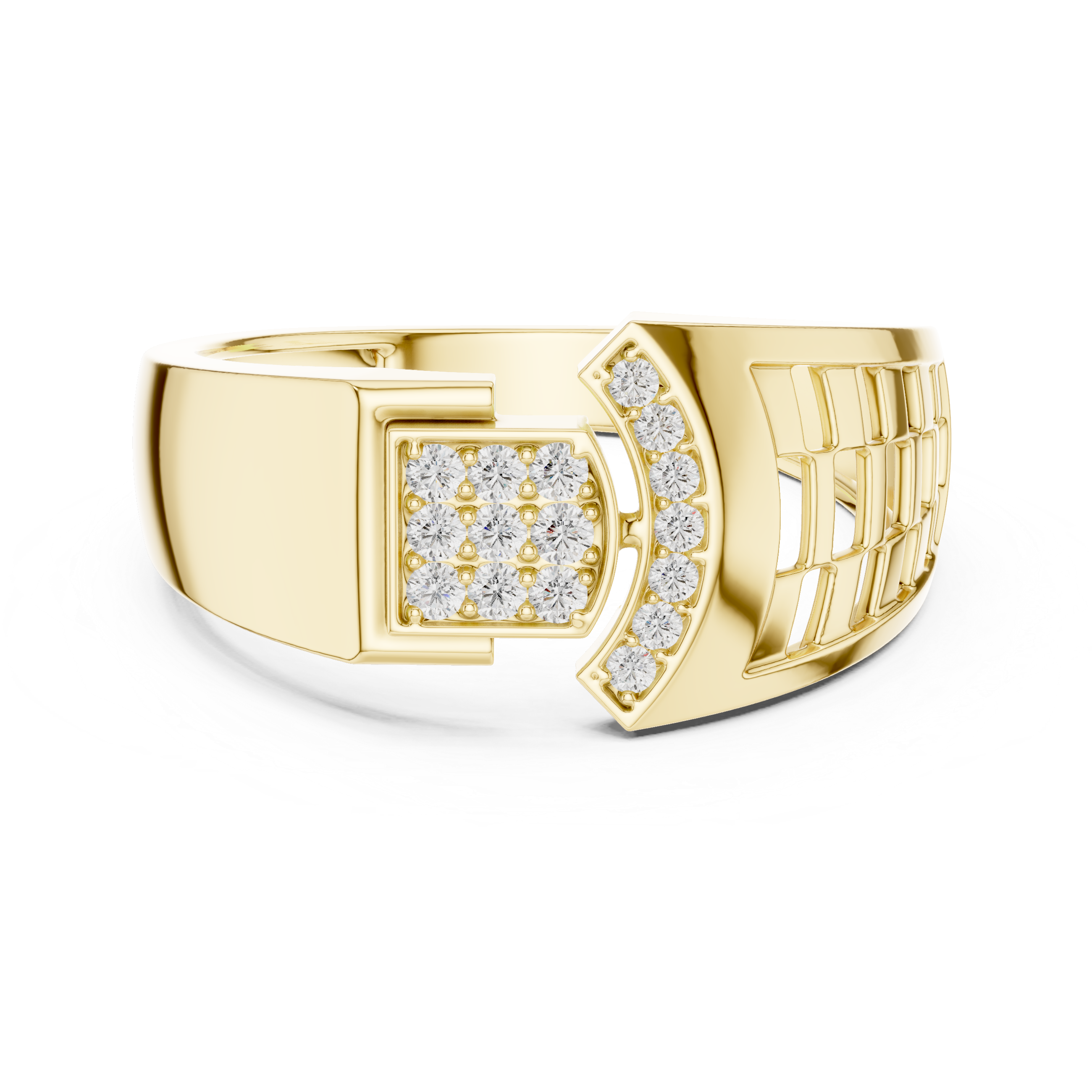 Modern Geometric Diamond Ring with Open Grid Side Detail