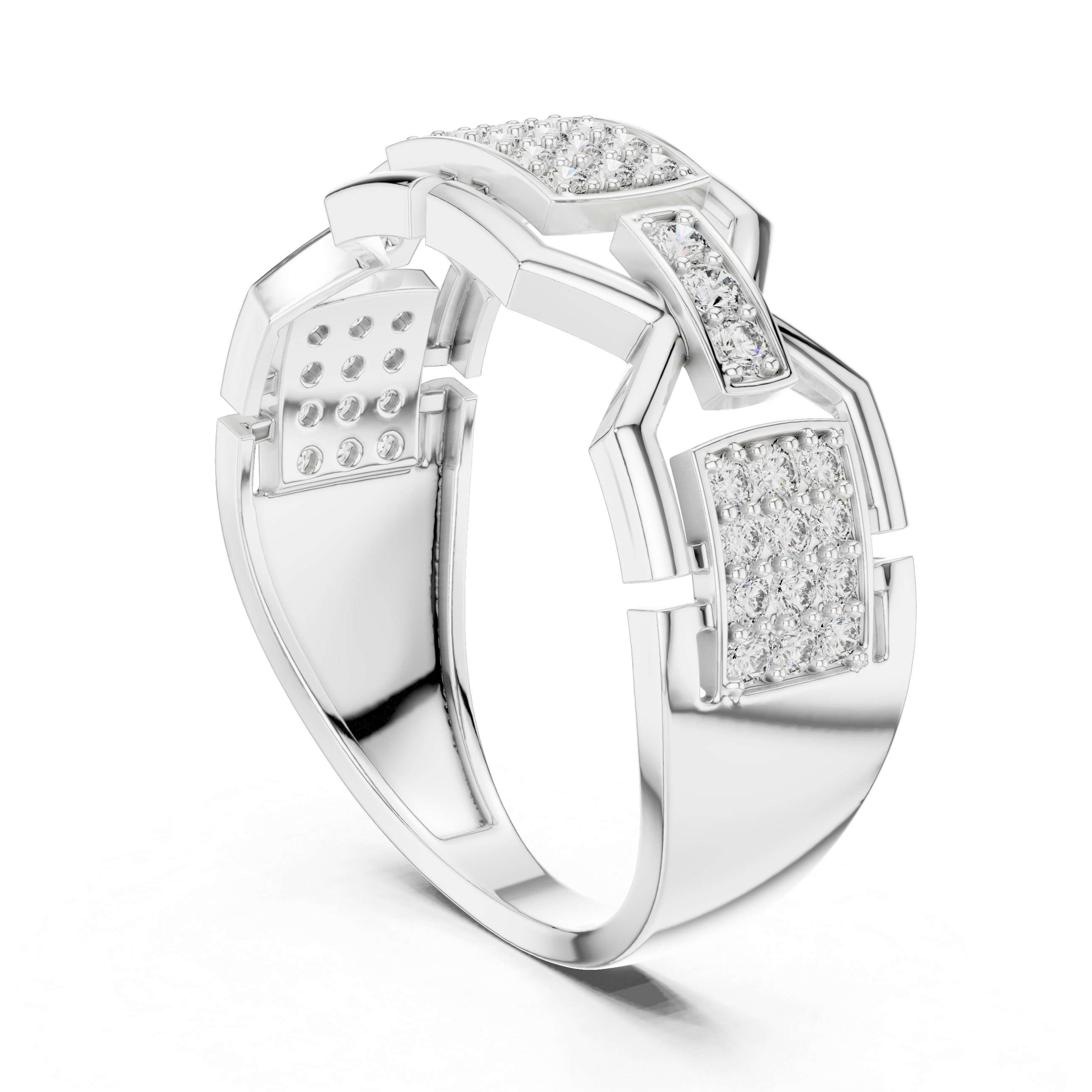 Geometric Pavé Diamond Signet Ring
