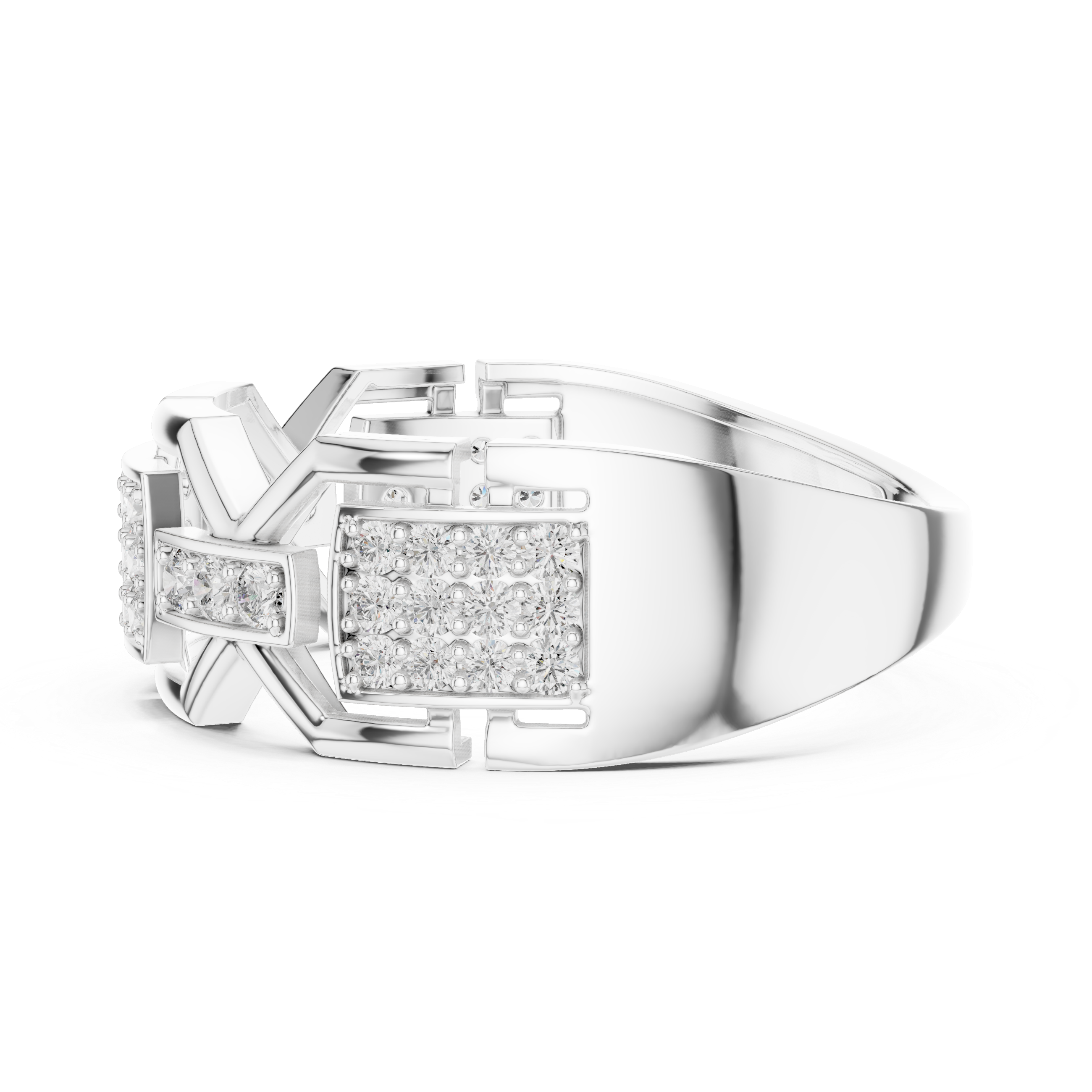 Geometric Pavé Diamond Signet Ring