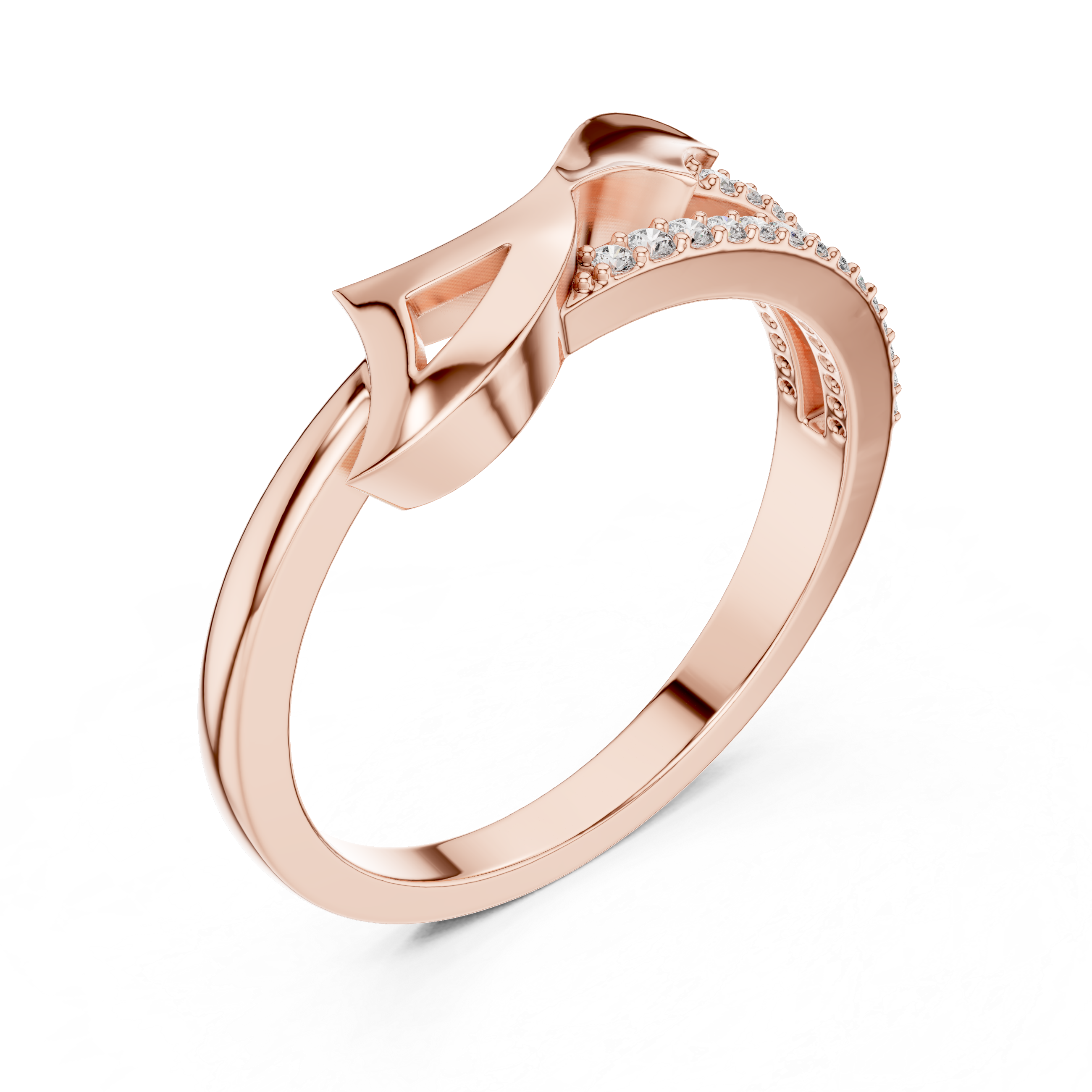 Minimalist Wave Diamond Ring – Modern Curved Gold Band Ring
