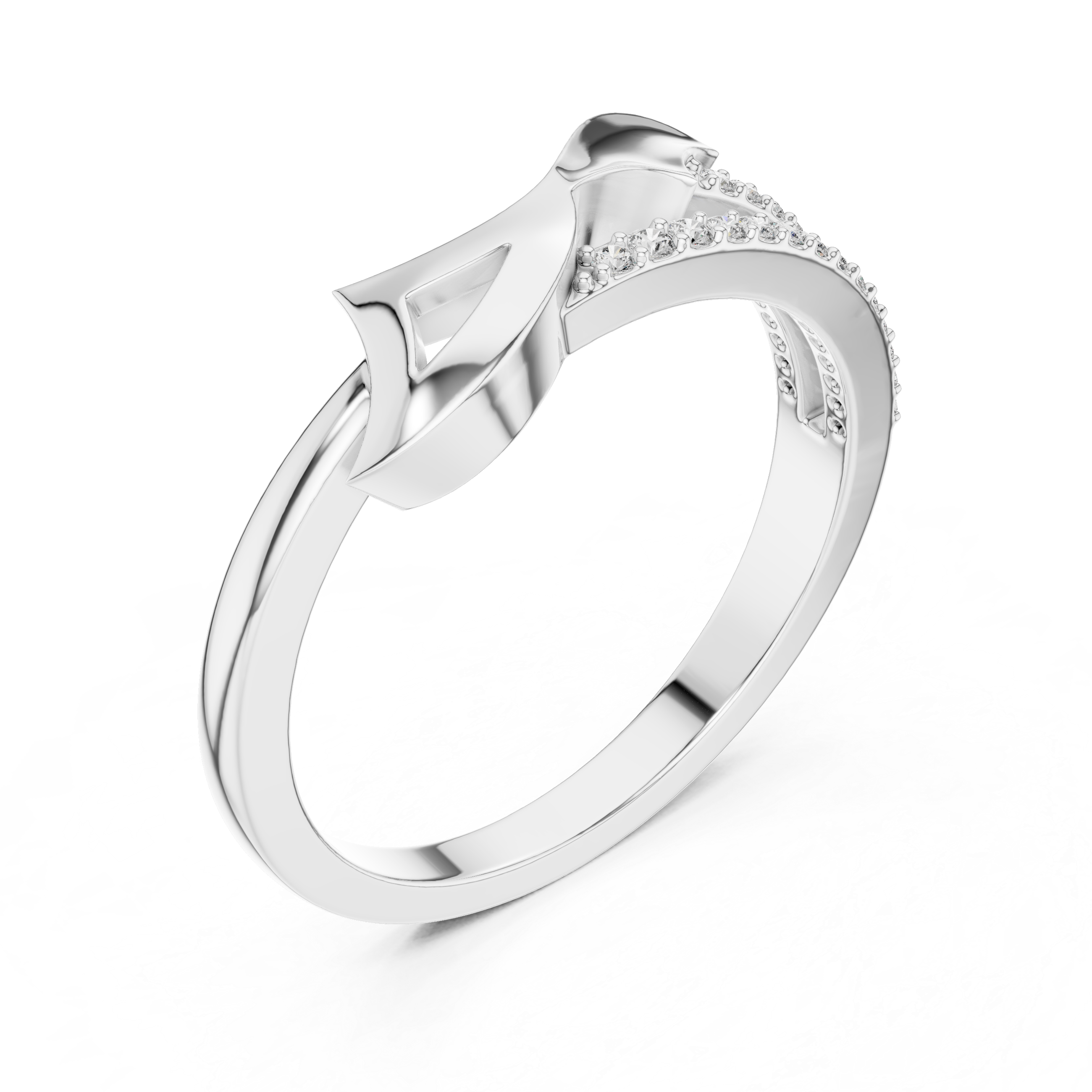 Minimalist Wave Diamond Ring – Modern Curved Gold Band Ring