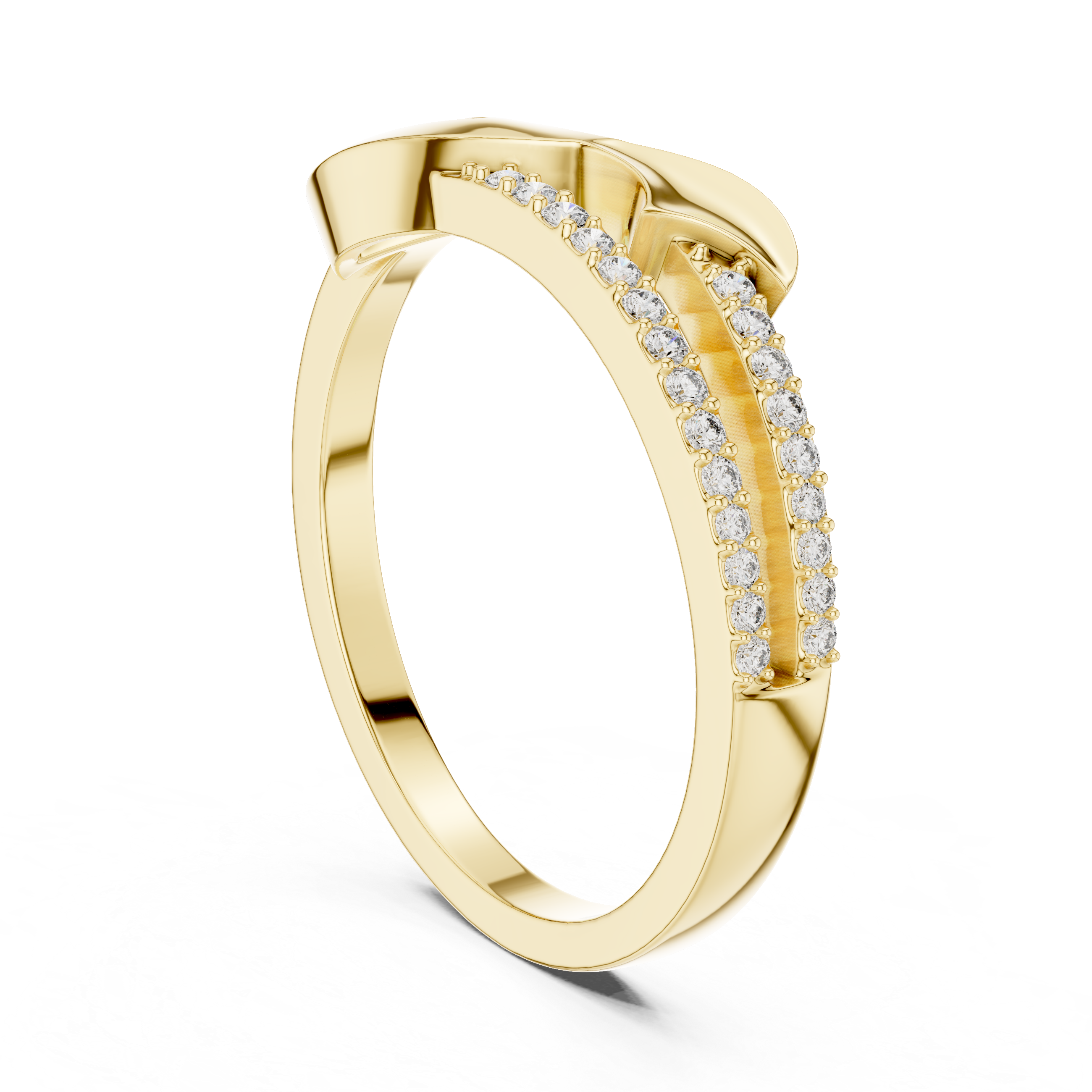 Minimalist Wave Diamond Ring – Modern Curved Gold Band Ring