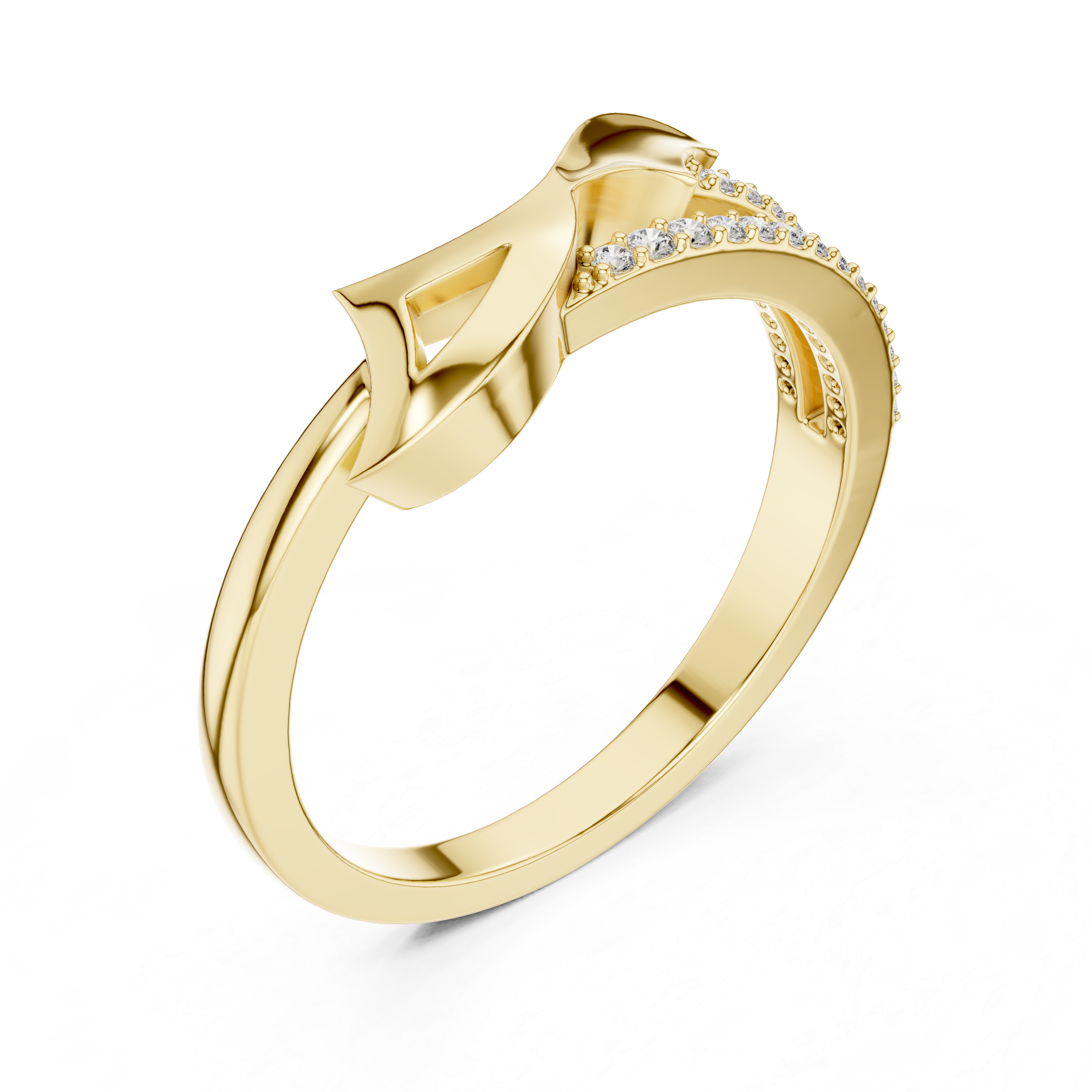 Minimalist Wave Diamond Ring – Modern Curved Gold Band Ring