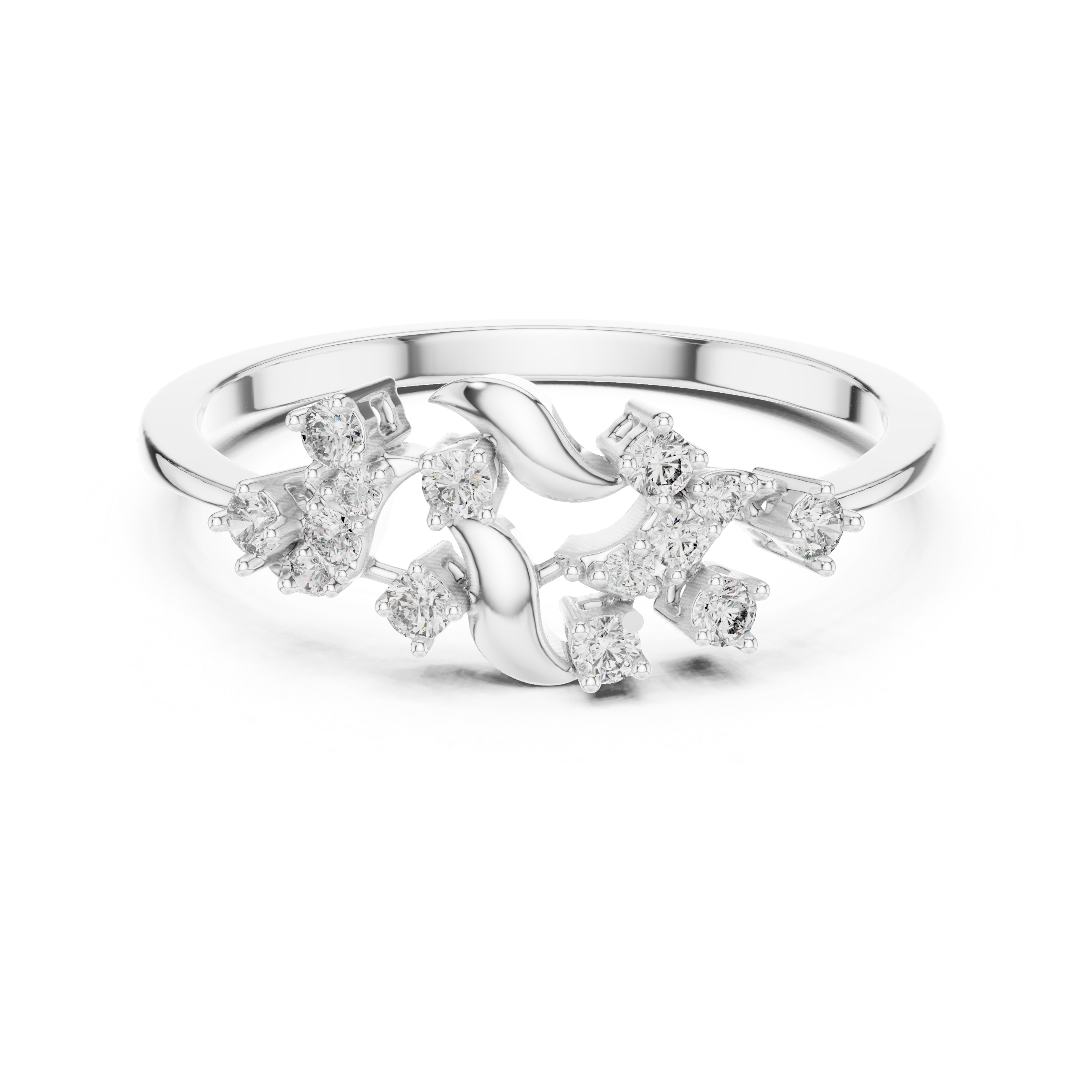 Nature Inspired Diamond Branch Ring – Minimal Organic Leaf Ring