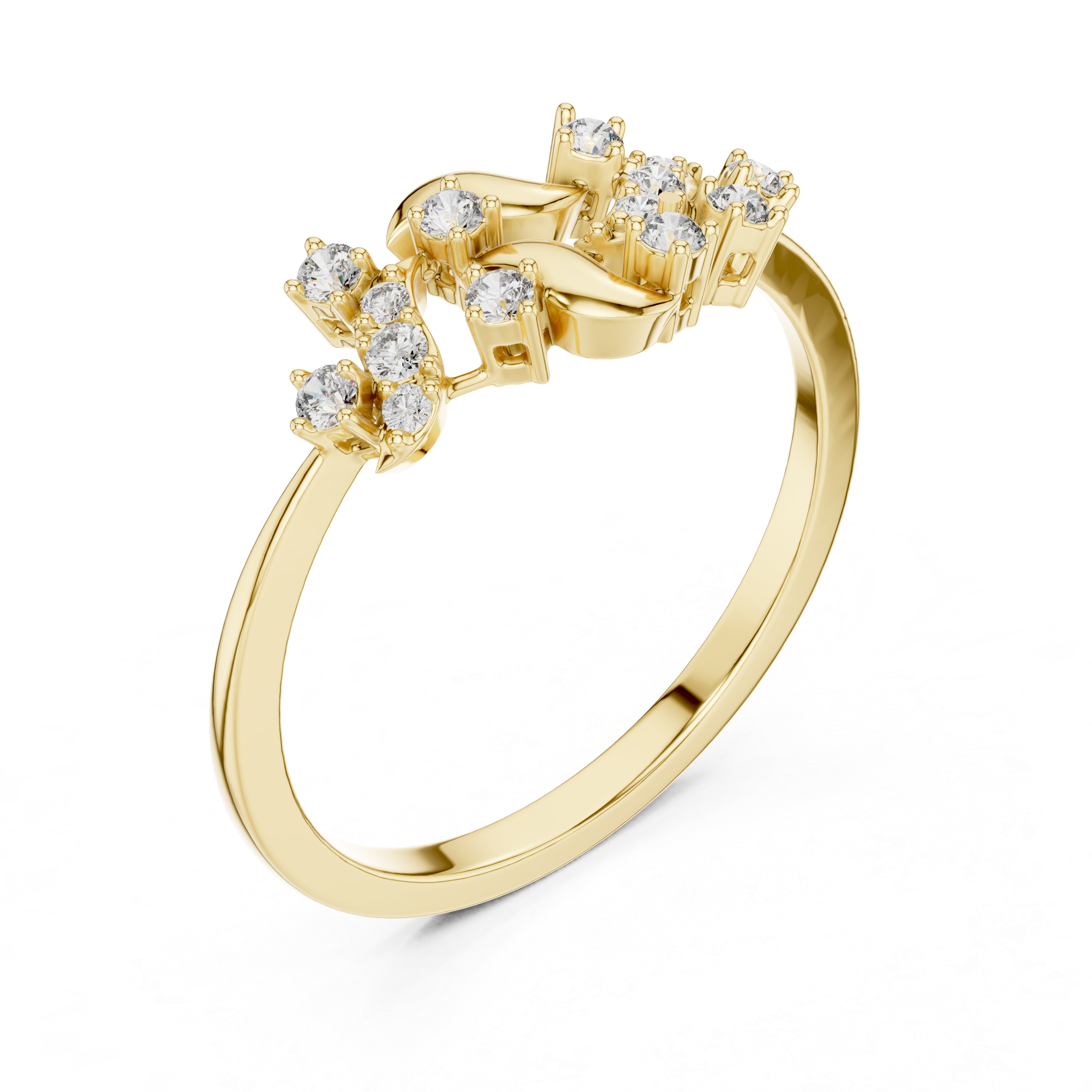 Nature Inspired Diamond Branch Ring – Minimal Organic Leaf Ring