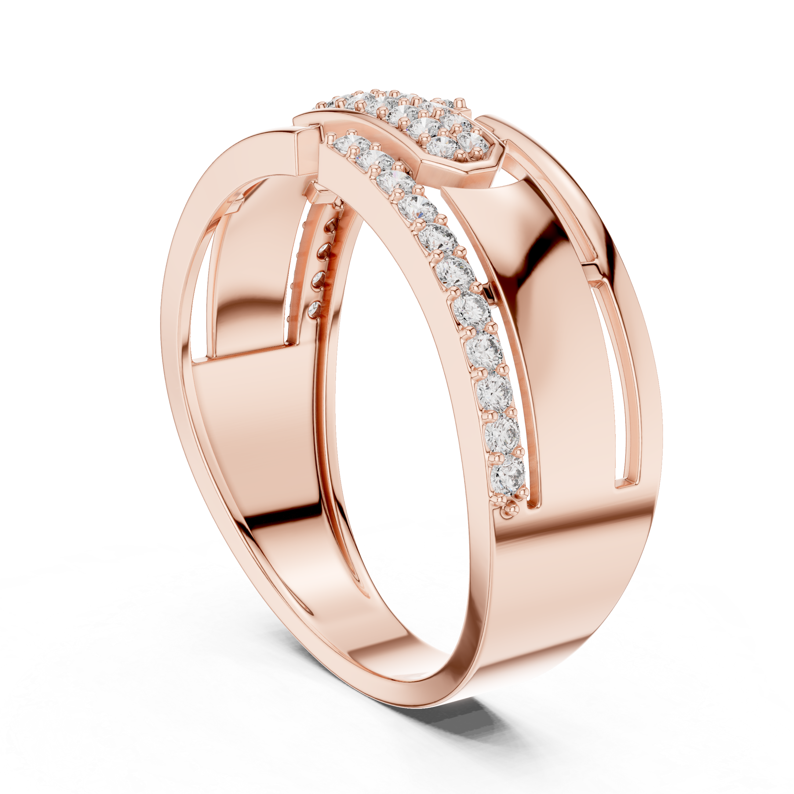Modern Openwork Diamond Ring with Floating Center Pavé Design