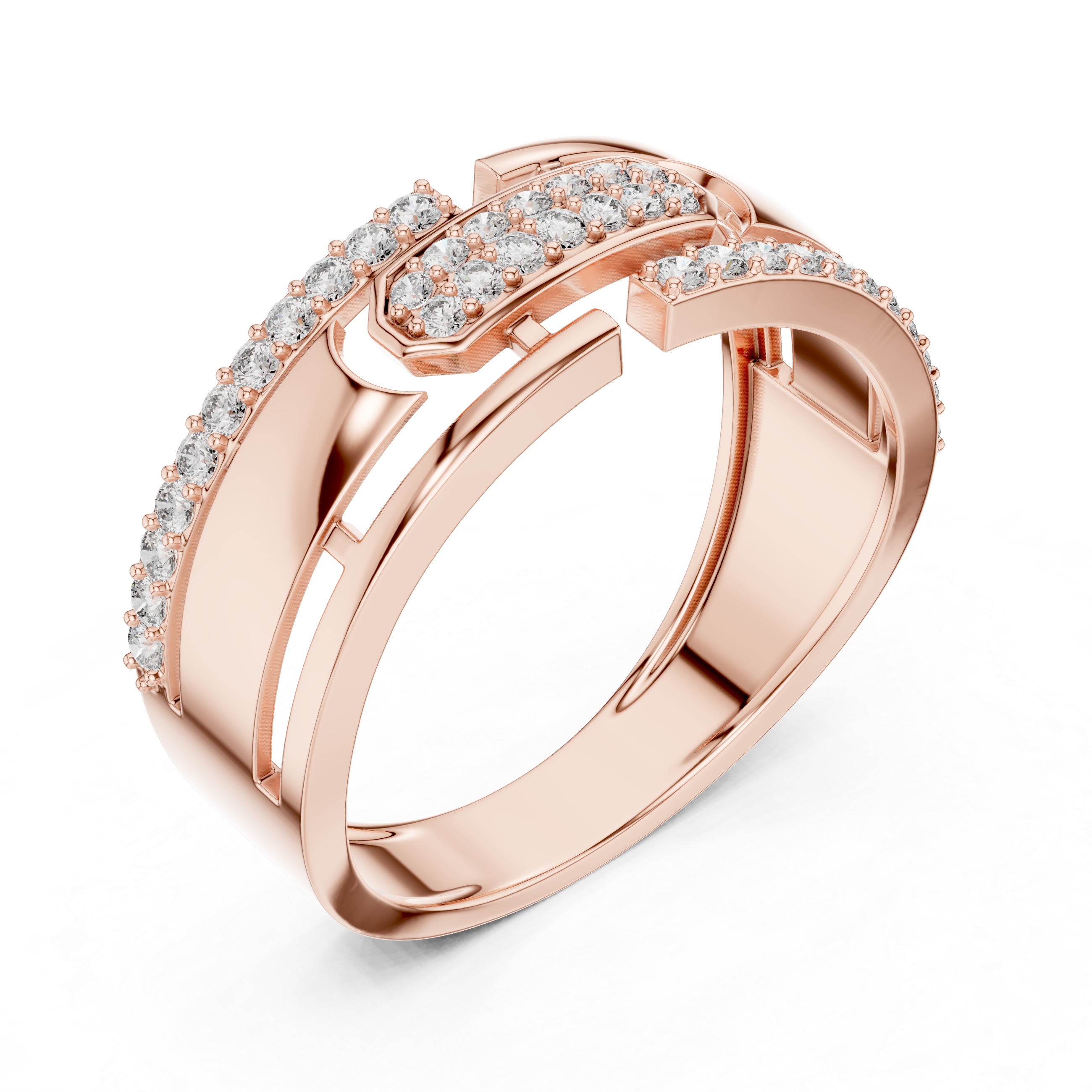 Modern Openwork Diamond Ring with Floating Center Pavé Design