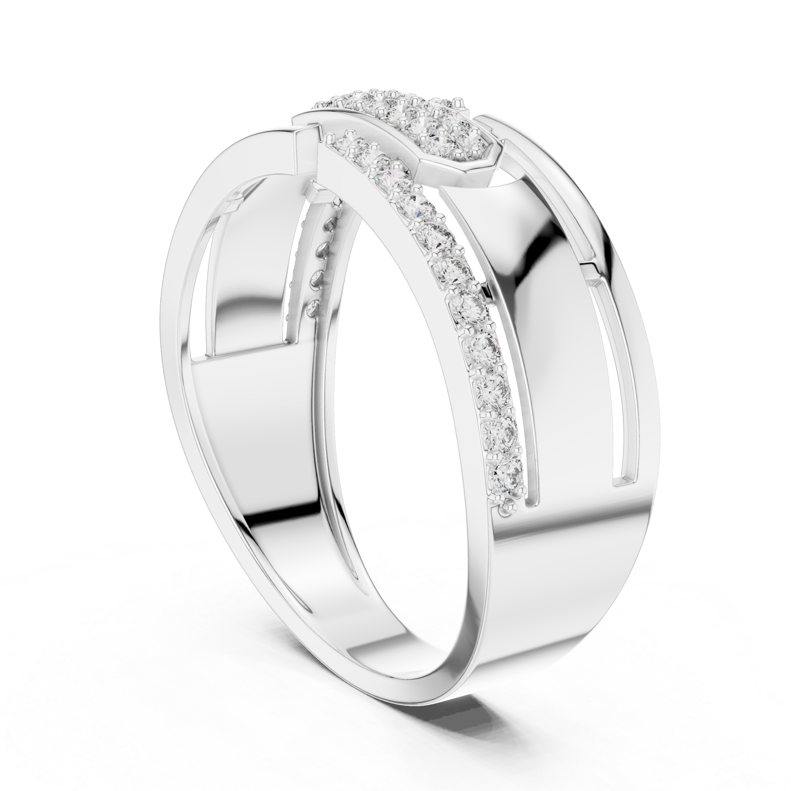 Modern Openwork Diamond Ring with Floating Center Pavé Design