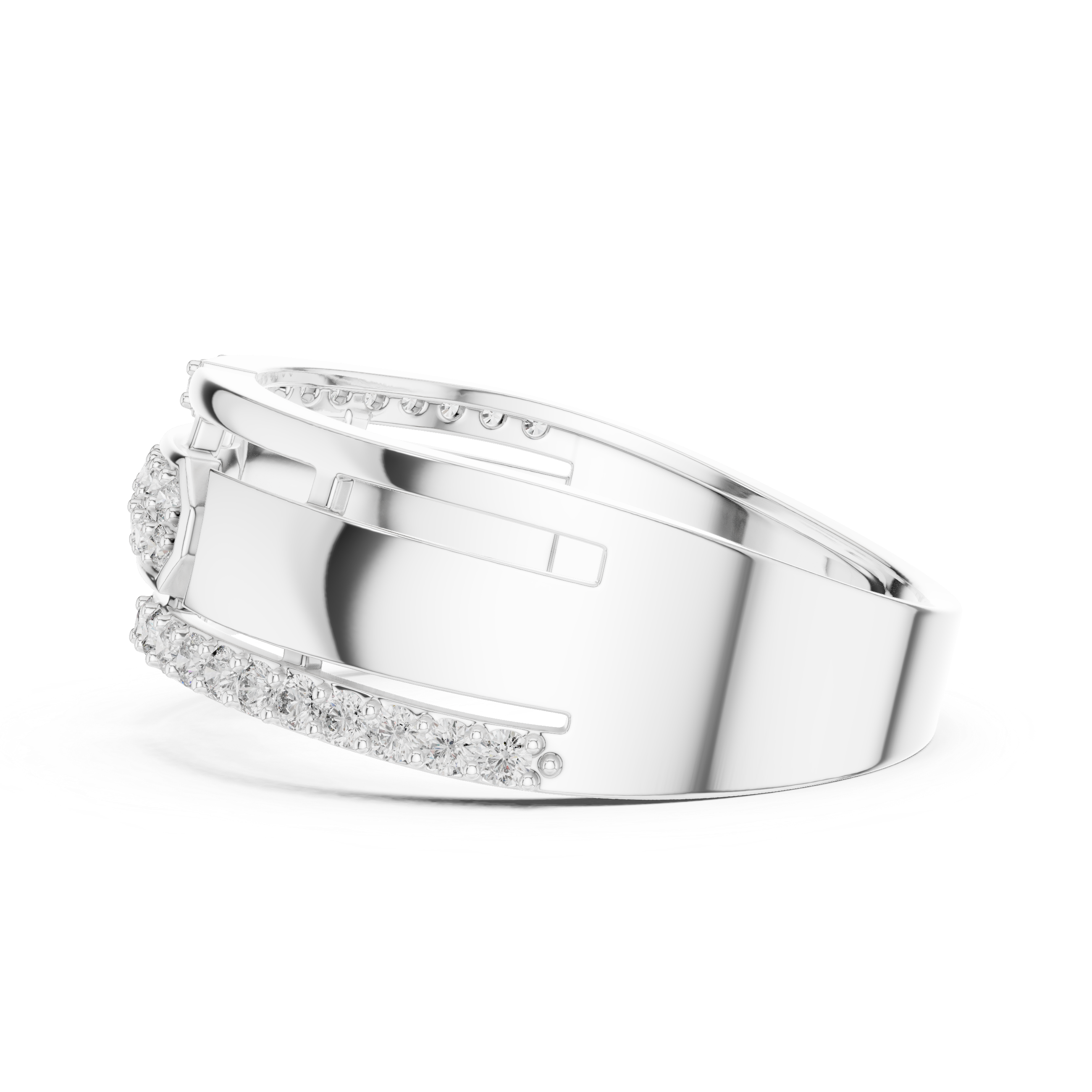 Modern Openwork Diamond Ring with Floating Center Pavé Design