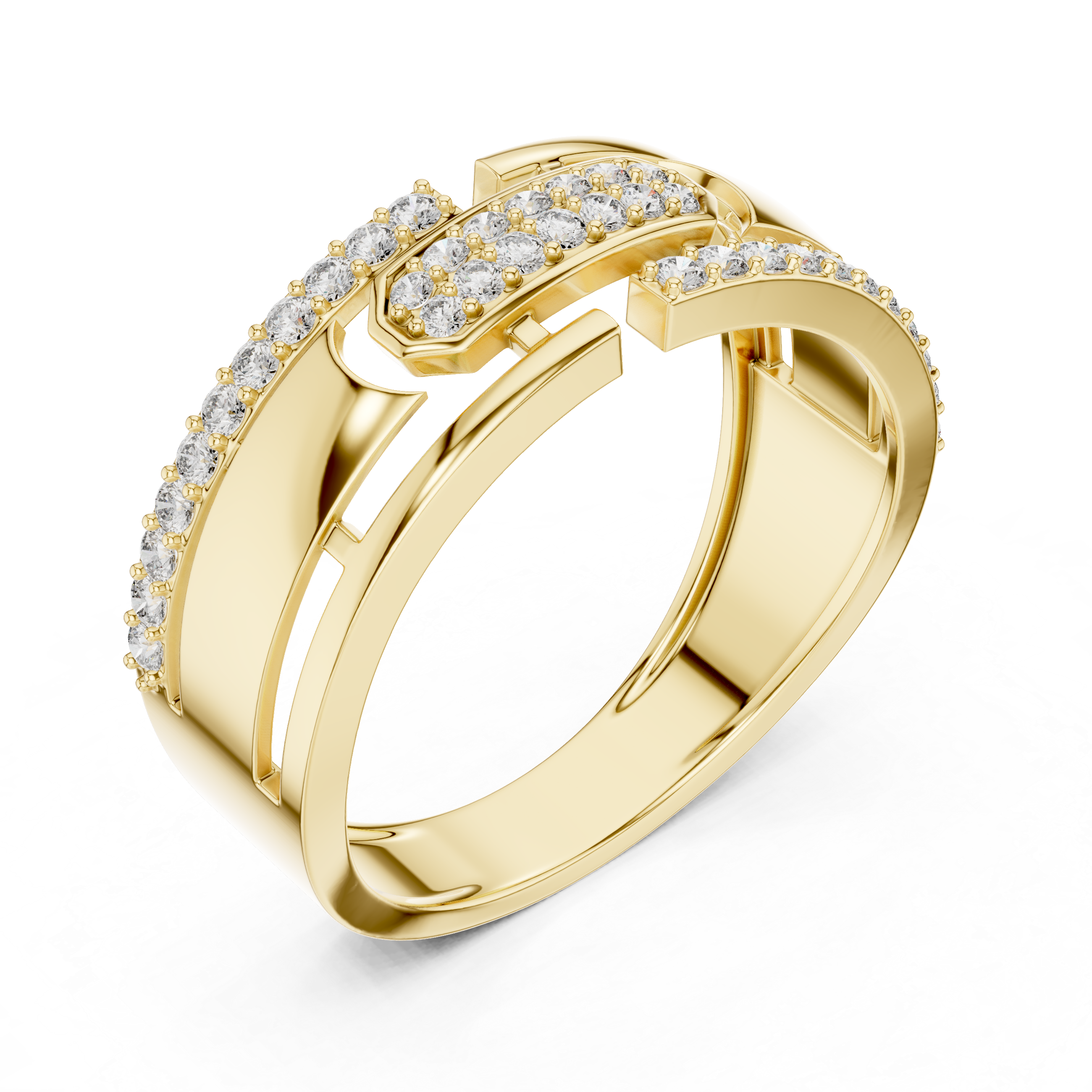 Modern Openwork Diamond Ring with Floating Center Pavé Design