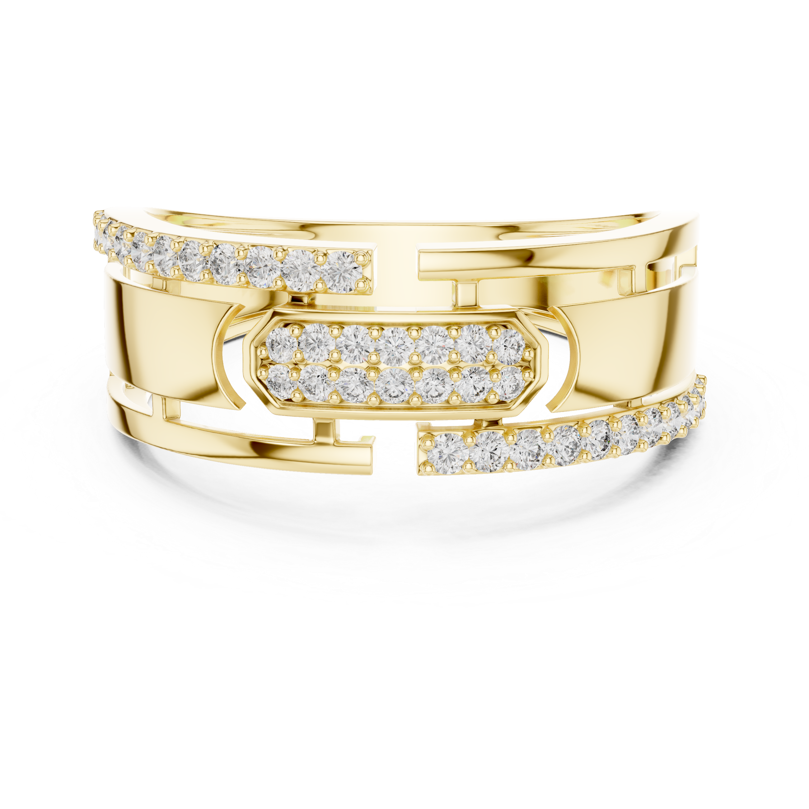 Modern Openwork Diamond Ring with Floating Center Pavé Design