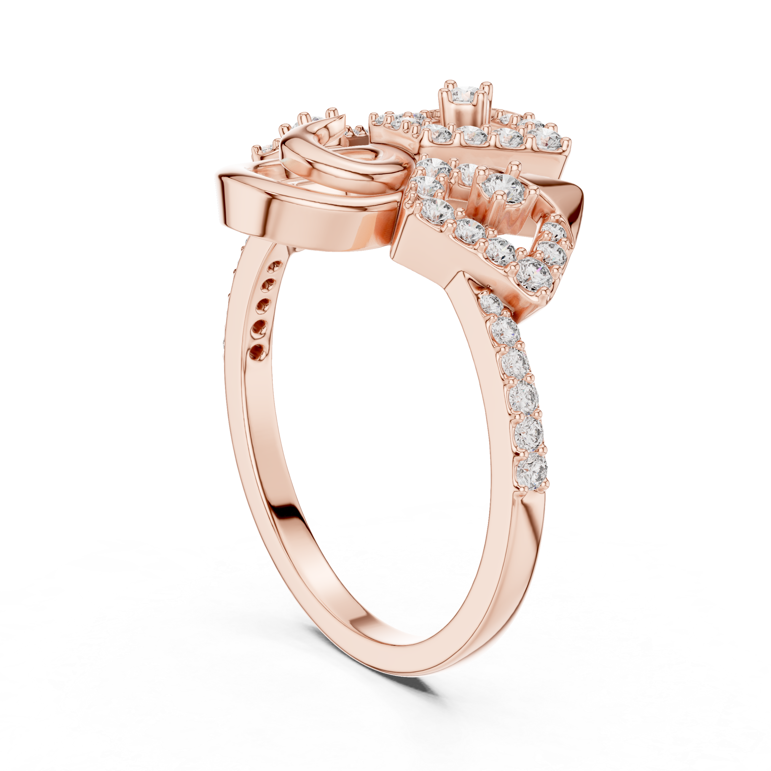 Abstract Geometric Diamond Ring – Modern Spiral Statement Ring for Women
