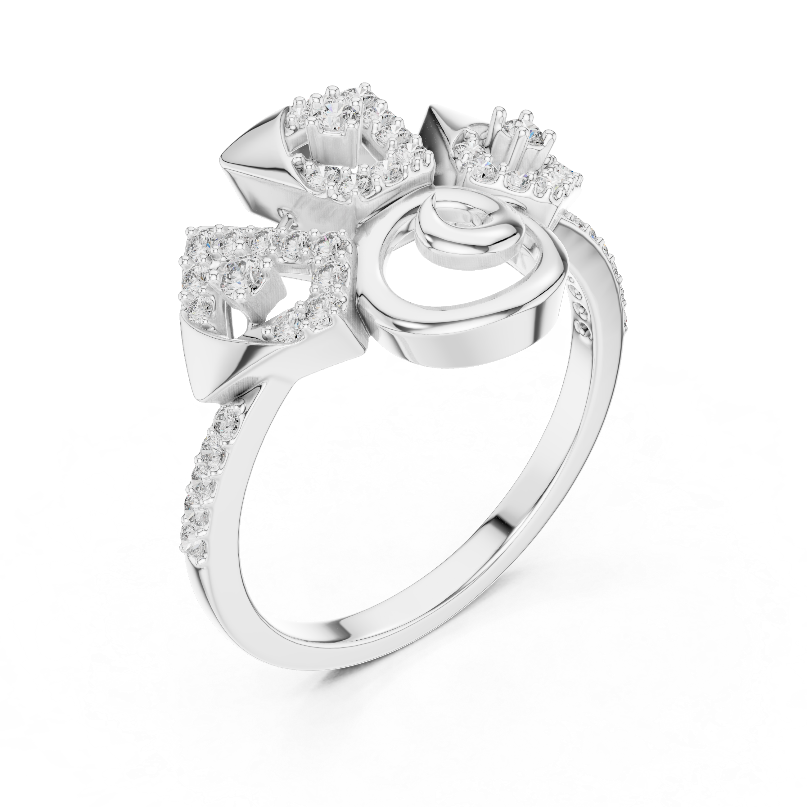 Abstract Geometric Diamond Ring – Modern Spiral Statement Ring for Women