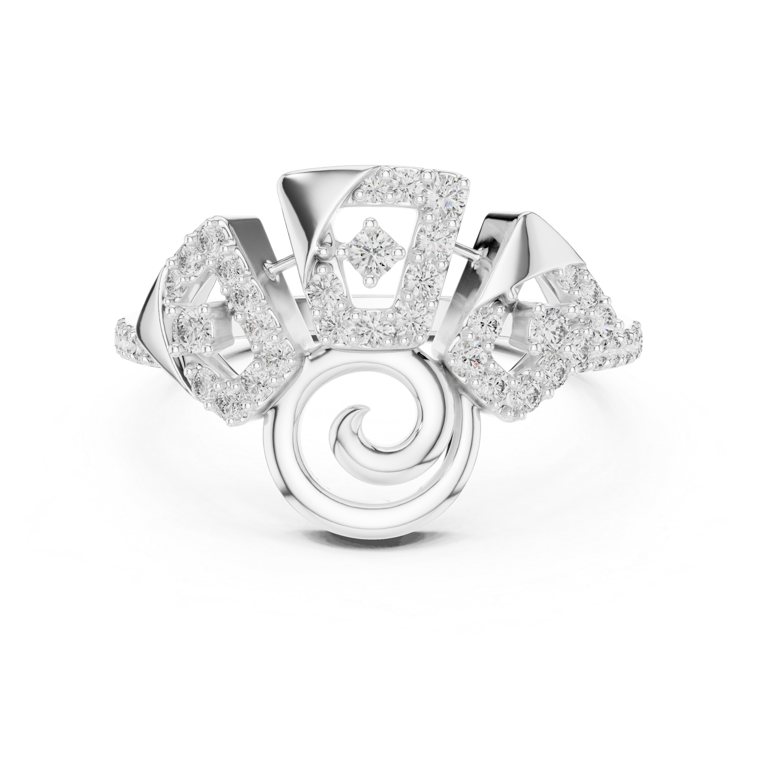 Abstract Geometric Diamond Ring – Modern Spiral Statement Ring for Women