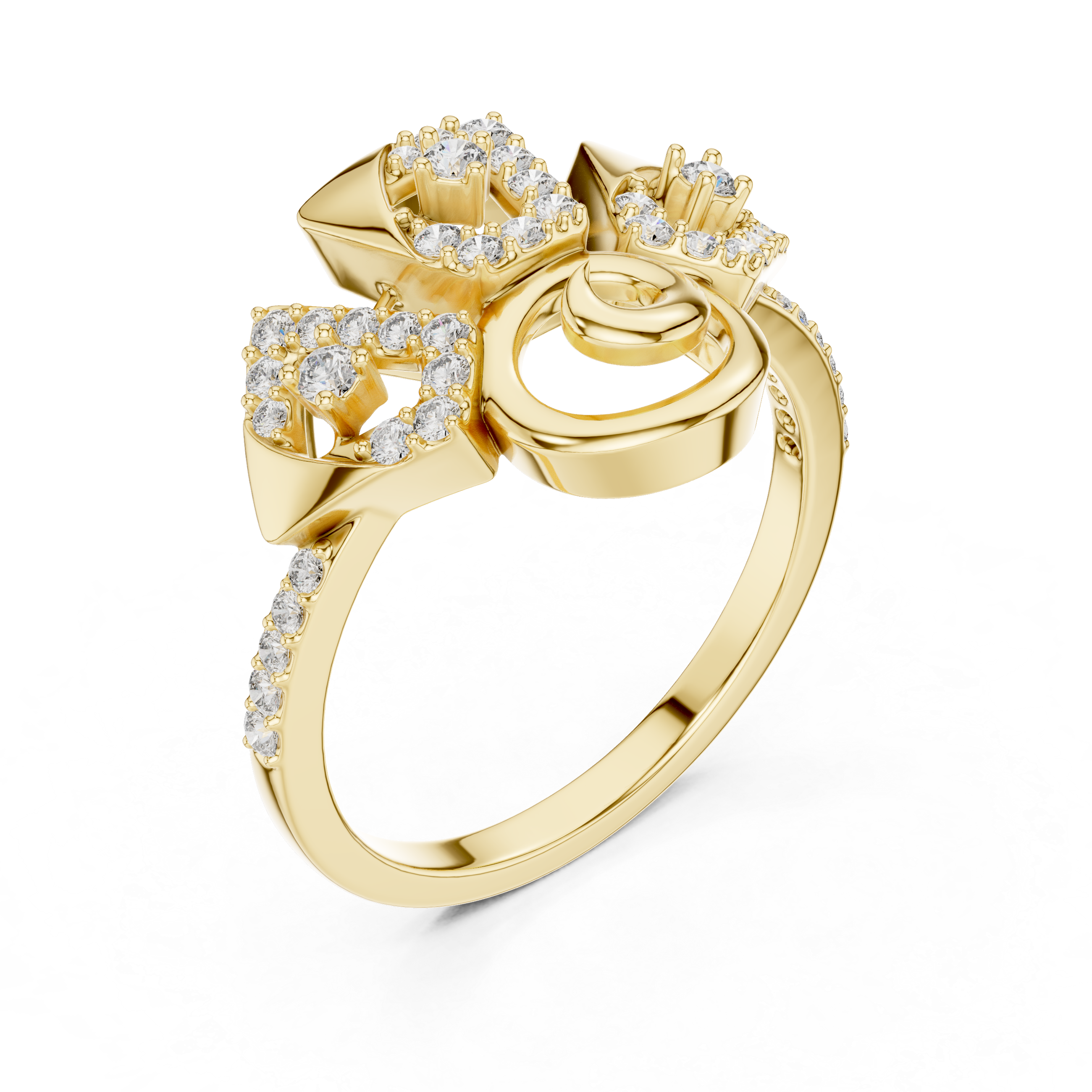 Abstract Geometric Diamond Ring – Modern Spiral Statement Ring for Women