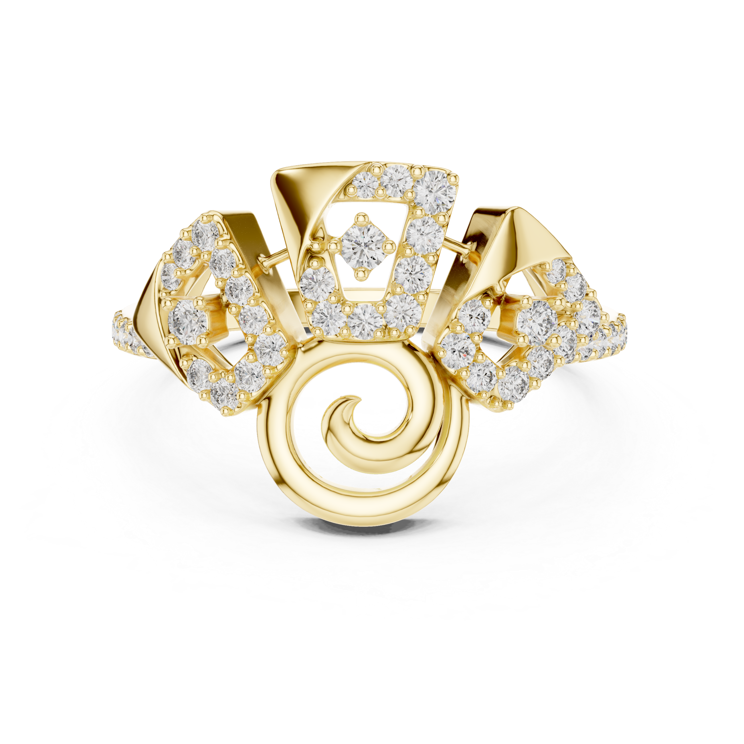 Abstract Geometric Diamond Ring – Modern Spiral Statement Ring for Women