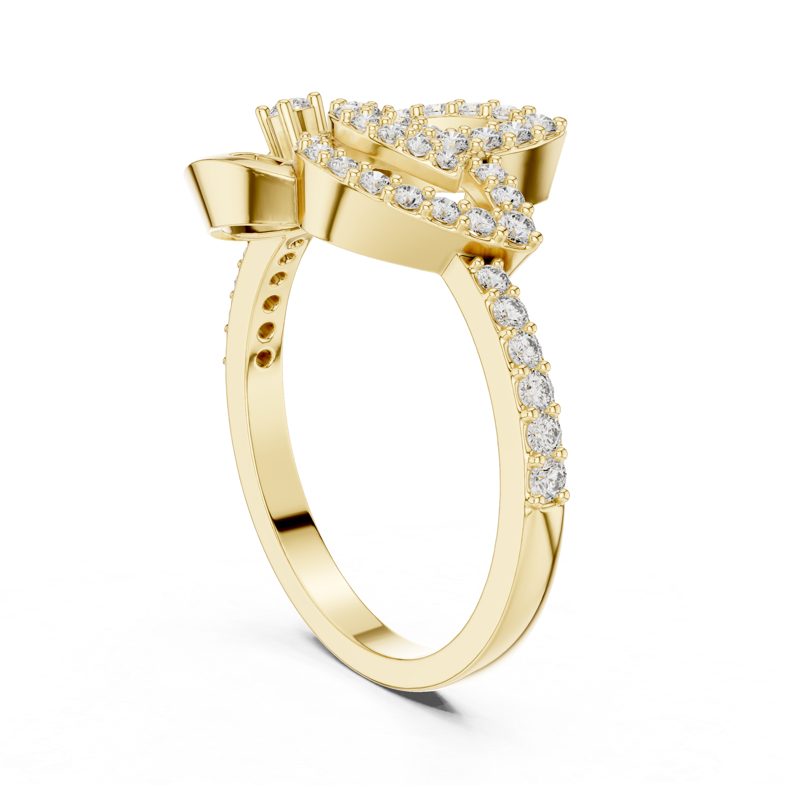 Abstract Leaf Diamond Ring – Modern Nature Inspired Pavé Statement Ring