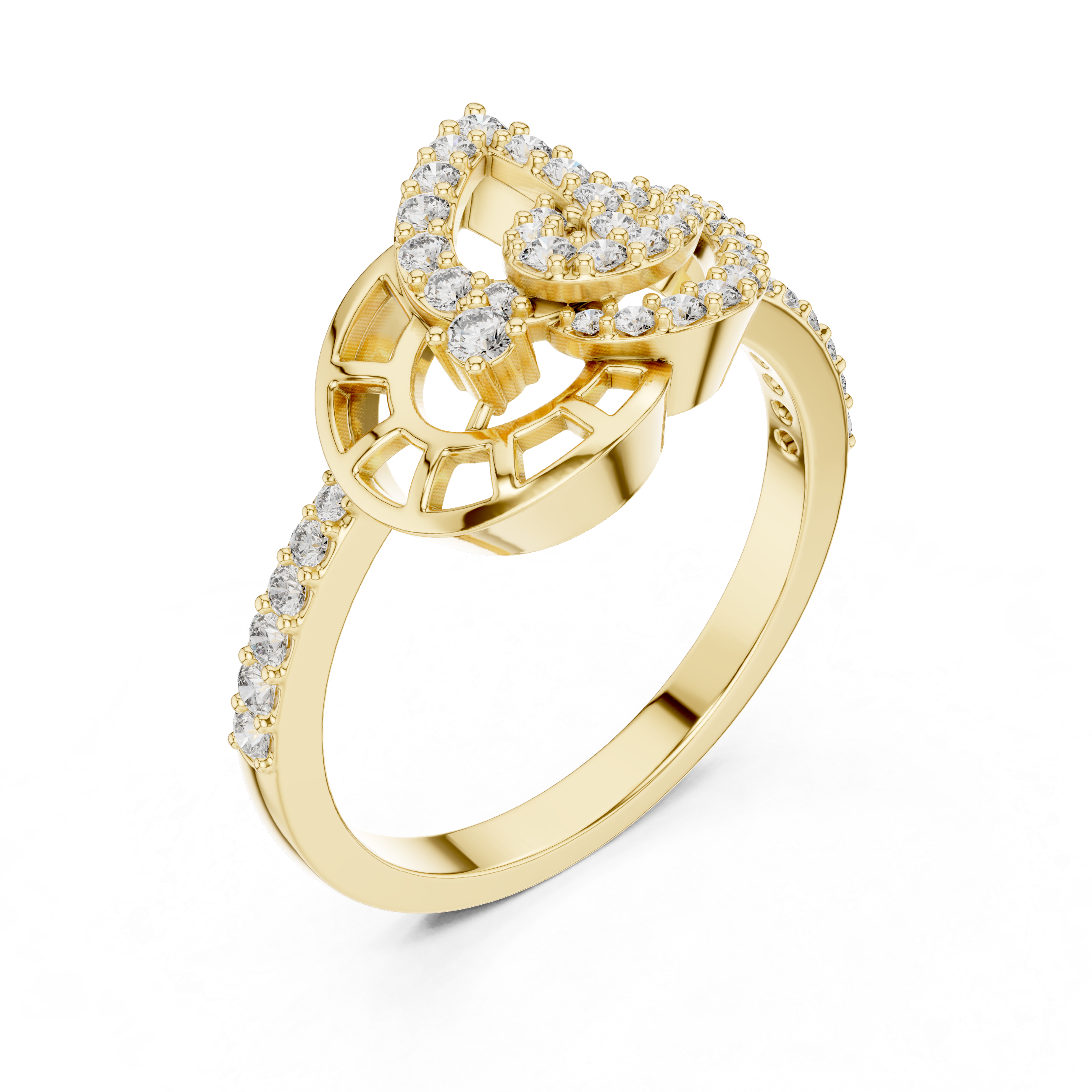 Abstract Leaf Diamond Ring – Modern Nature Inspired Pavé Statement Ring