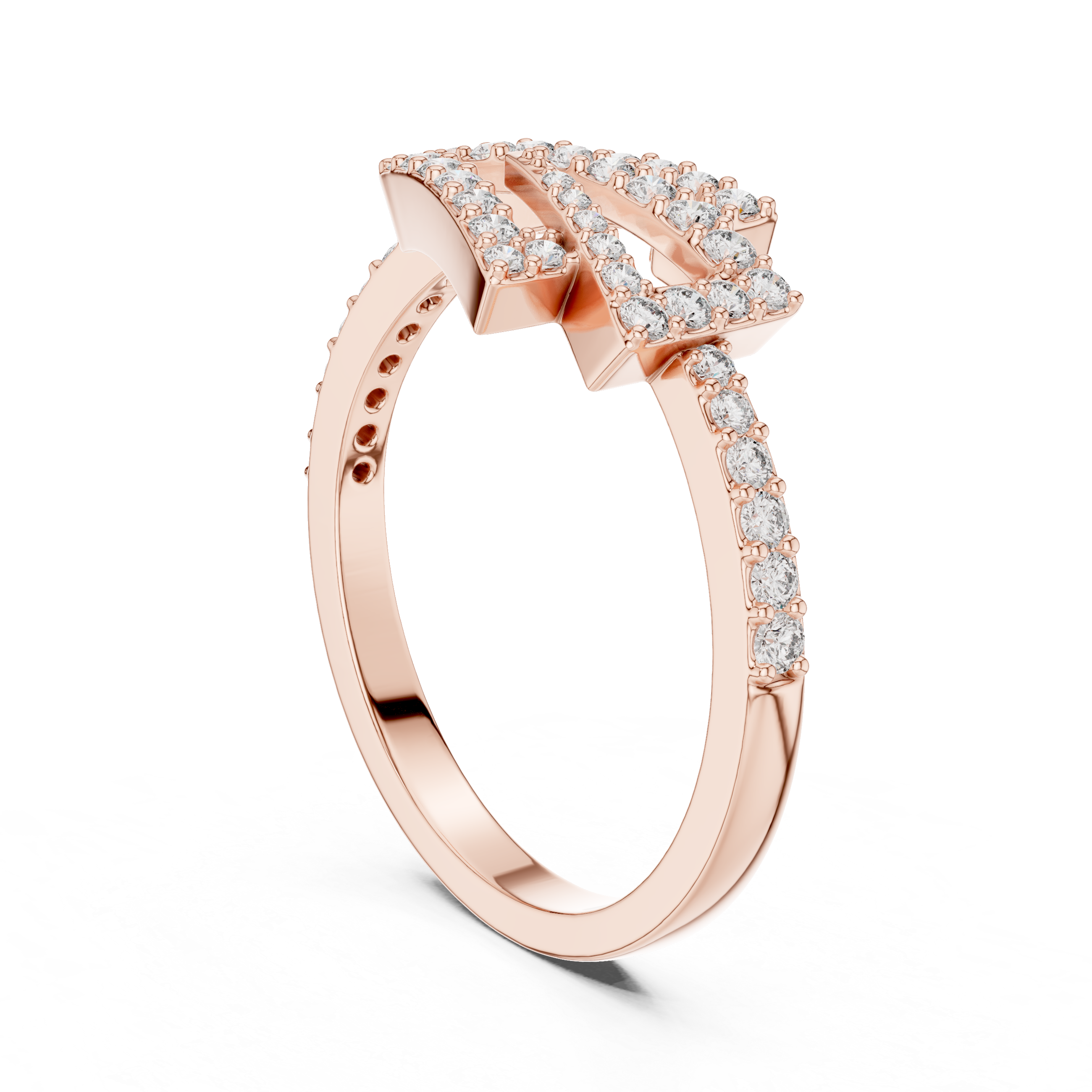 Modern Chevron Diamond Ring – Double Triangle Pavé Statement Ring