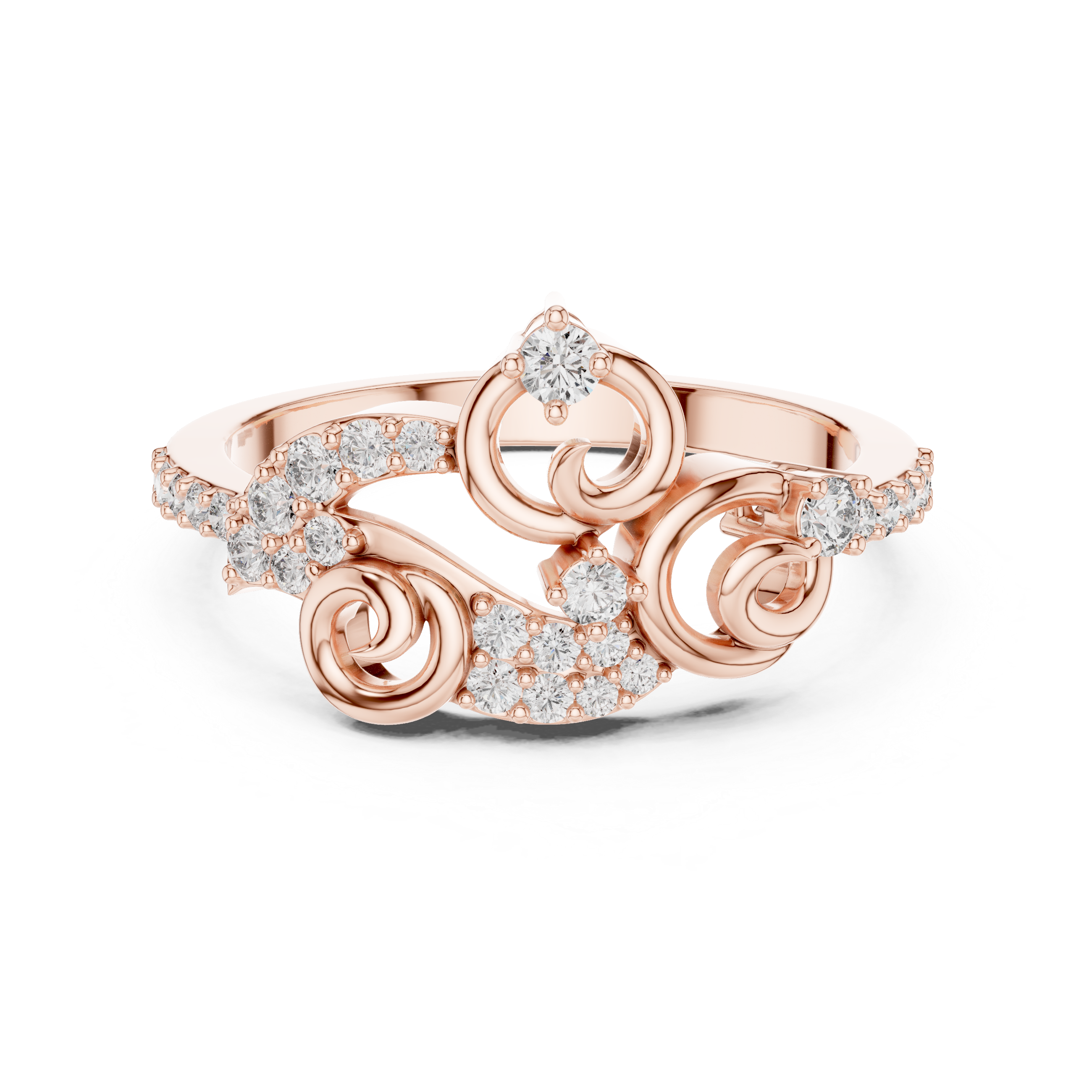 Vintage Swirl Diamond Ring – Ornamental Pavé Scrollwork Statement Ring