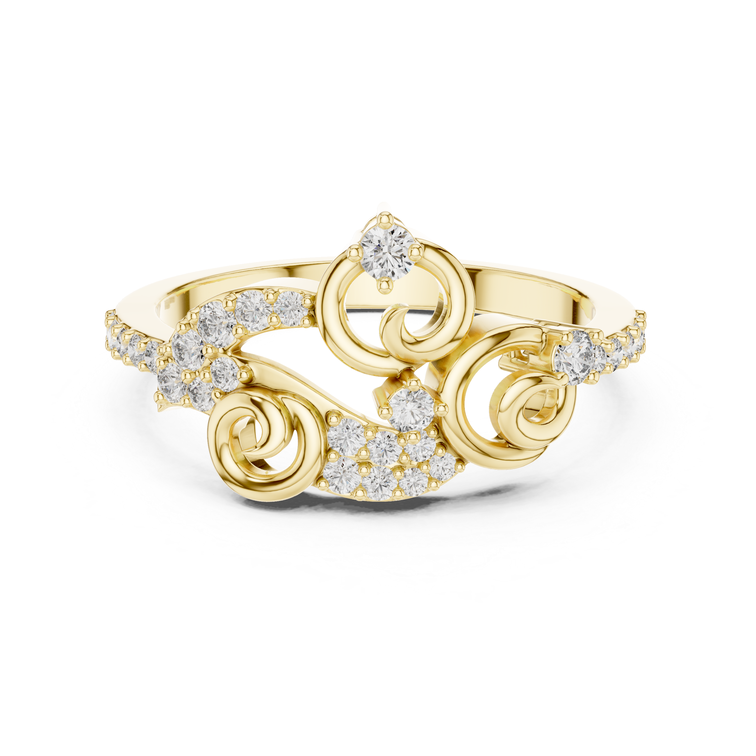 Vintage Swirl Diamond Ring – Ornamental Pavé Scrollwork Statement Ring