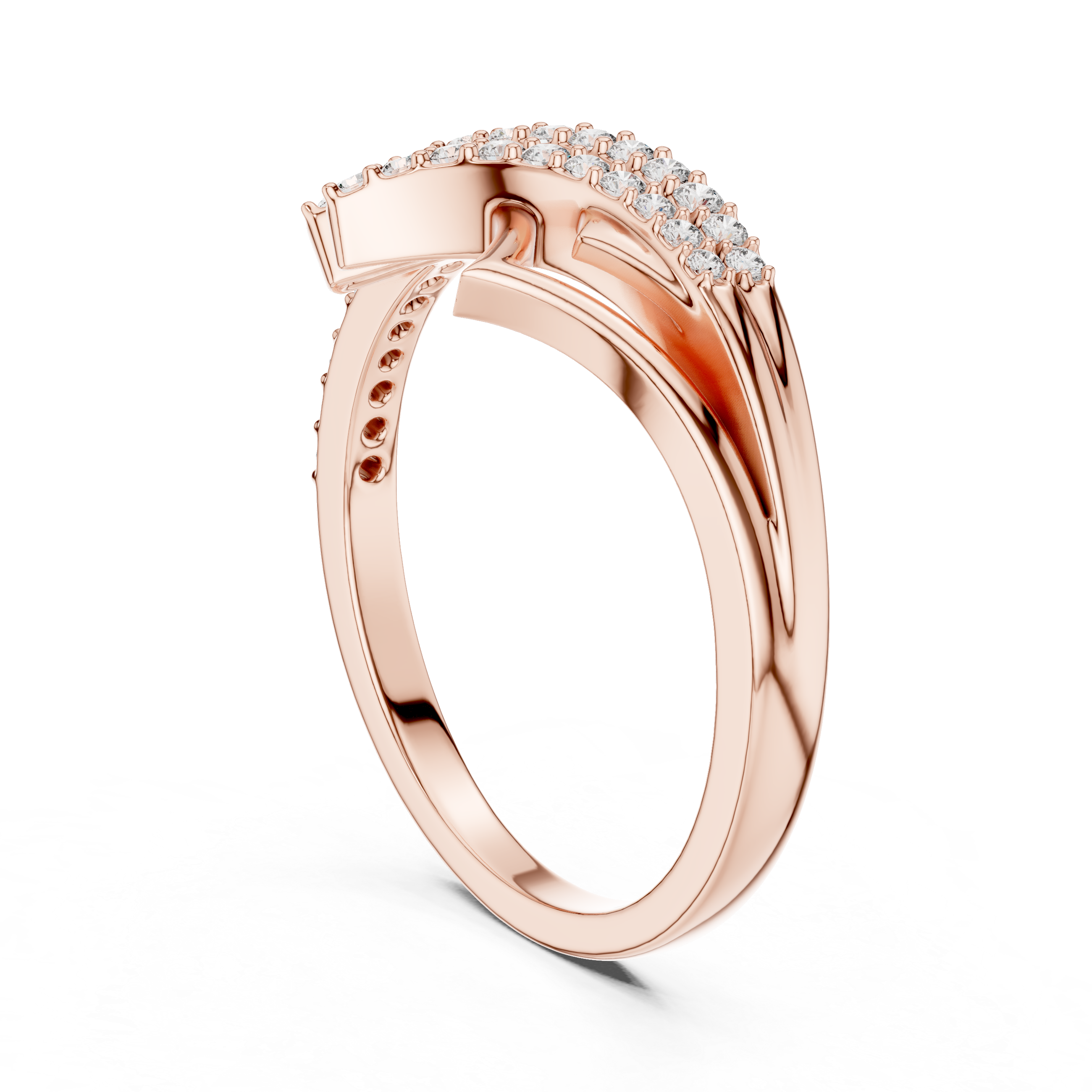 Modern Crossover Diamond Ring – Abstract Pavé Openwork Statement Ring