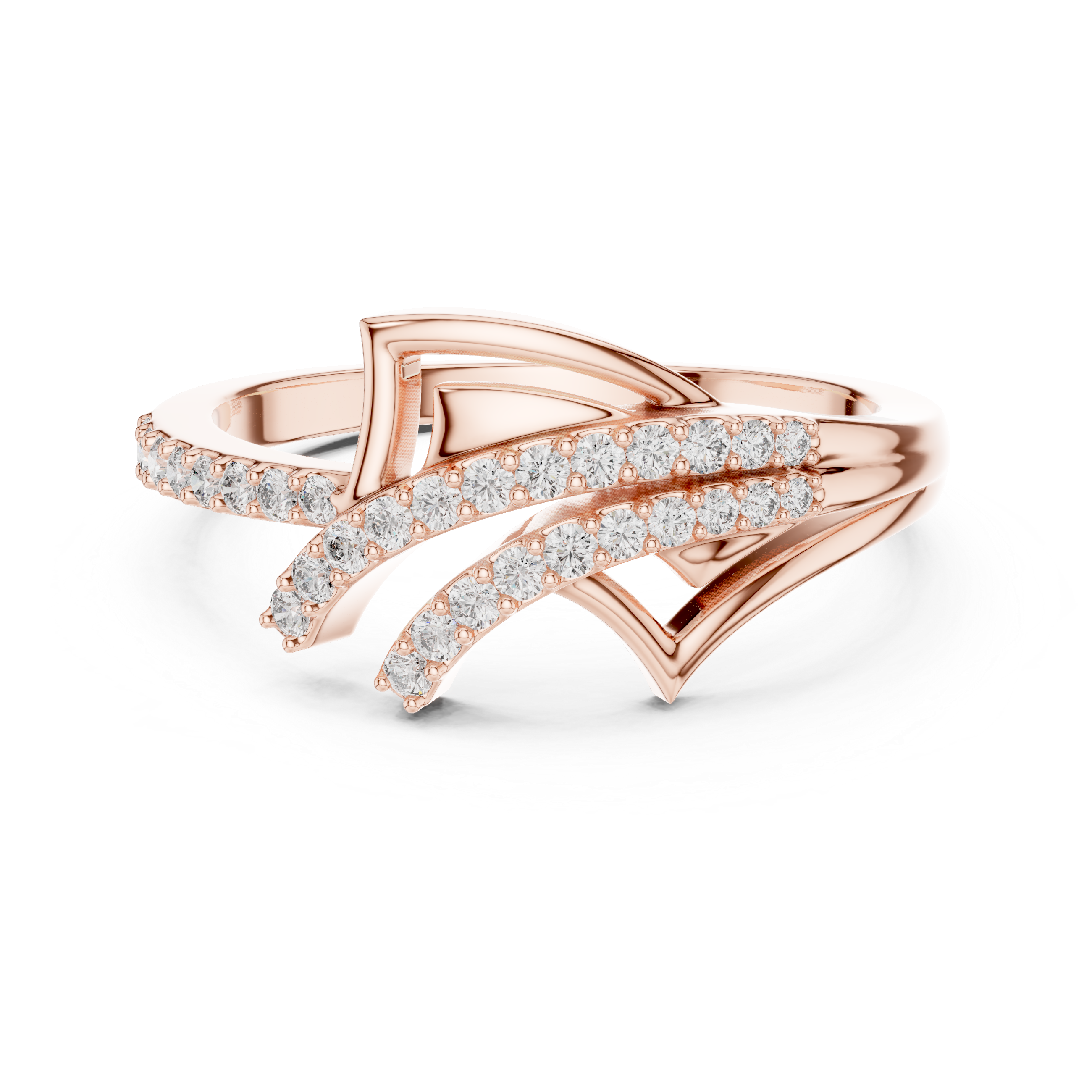 Modern Crossover Diamond Ring – Abstract Pavé Openwork Statement Ring