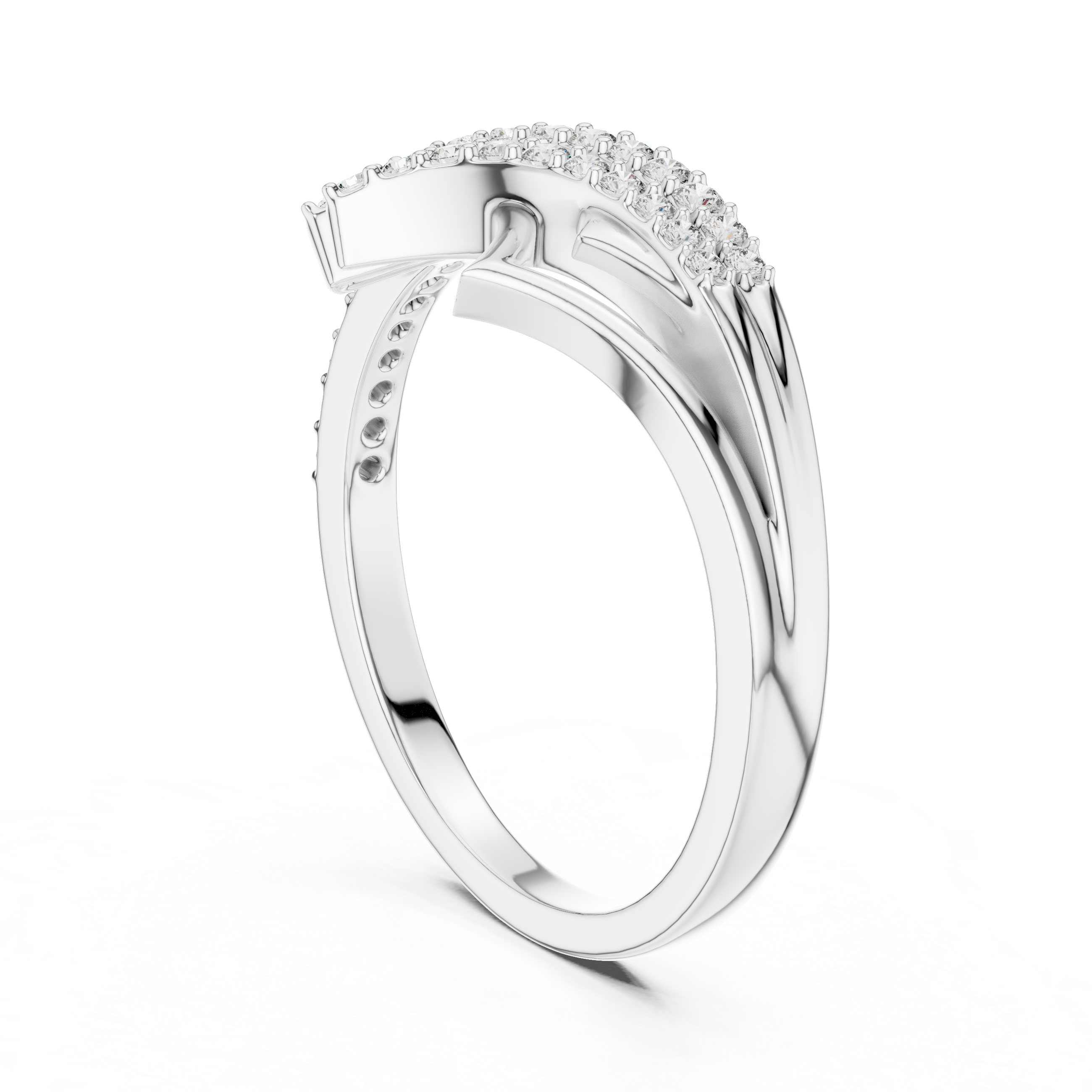 Modern Crossover Diamond Ring – Abstract Pavé Openwork Statement Ring