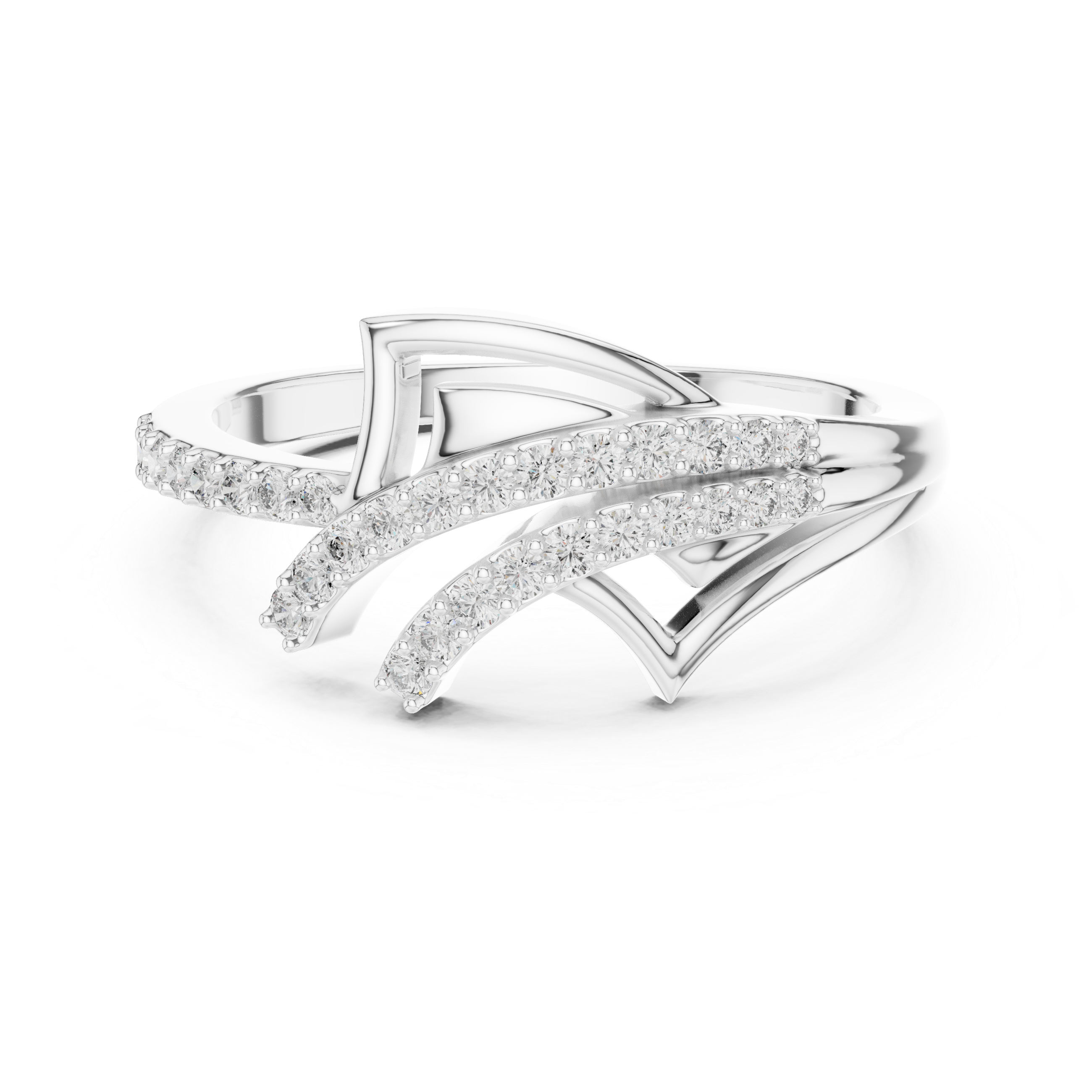 Modern Crossover Diamond Ring – Abstract Pavé Openwork Statement Ring