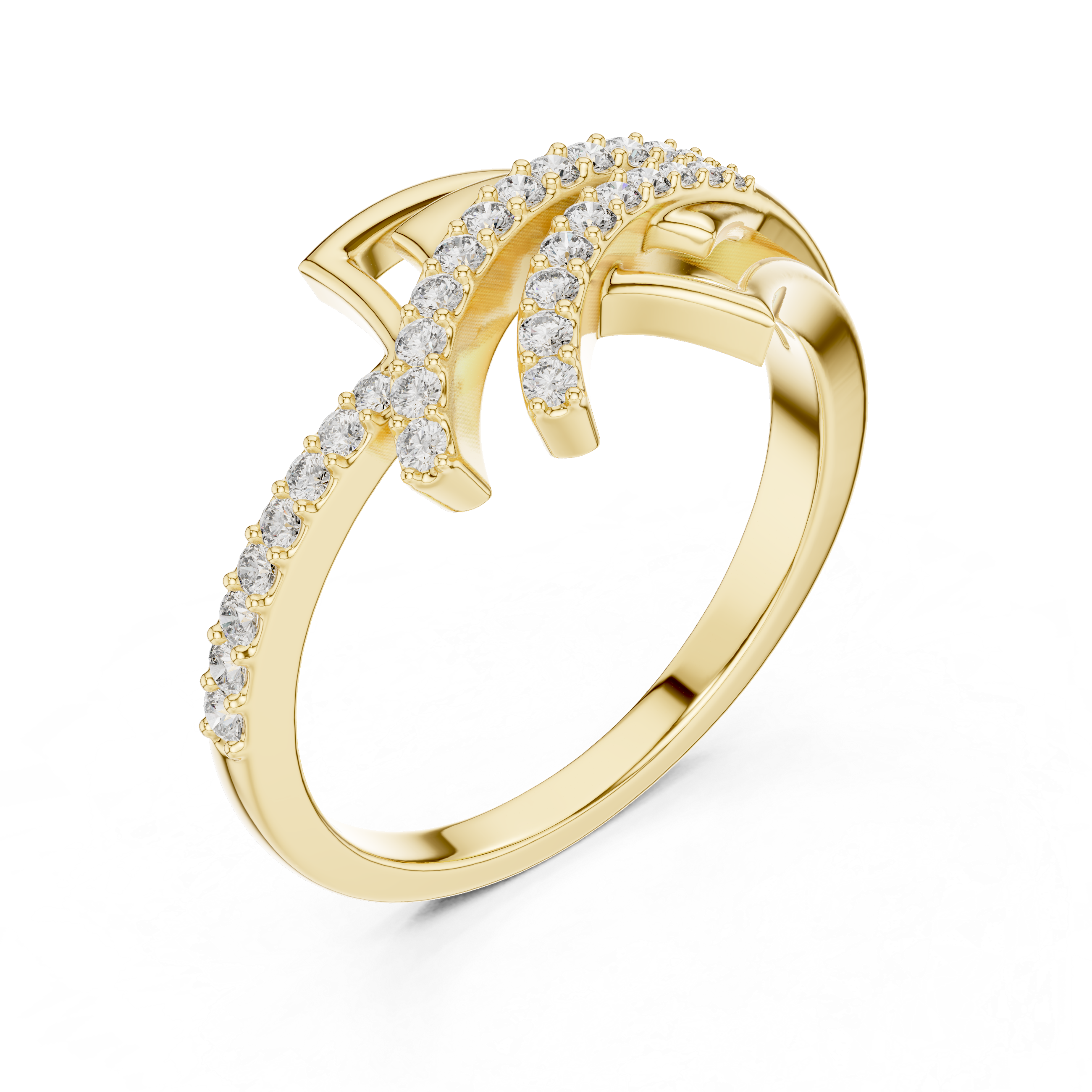 Modern Crossover Diamond Ring – Abstract Pavé Openwork Statement Ring