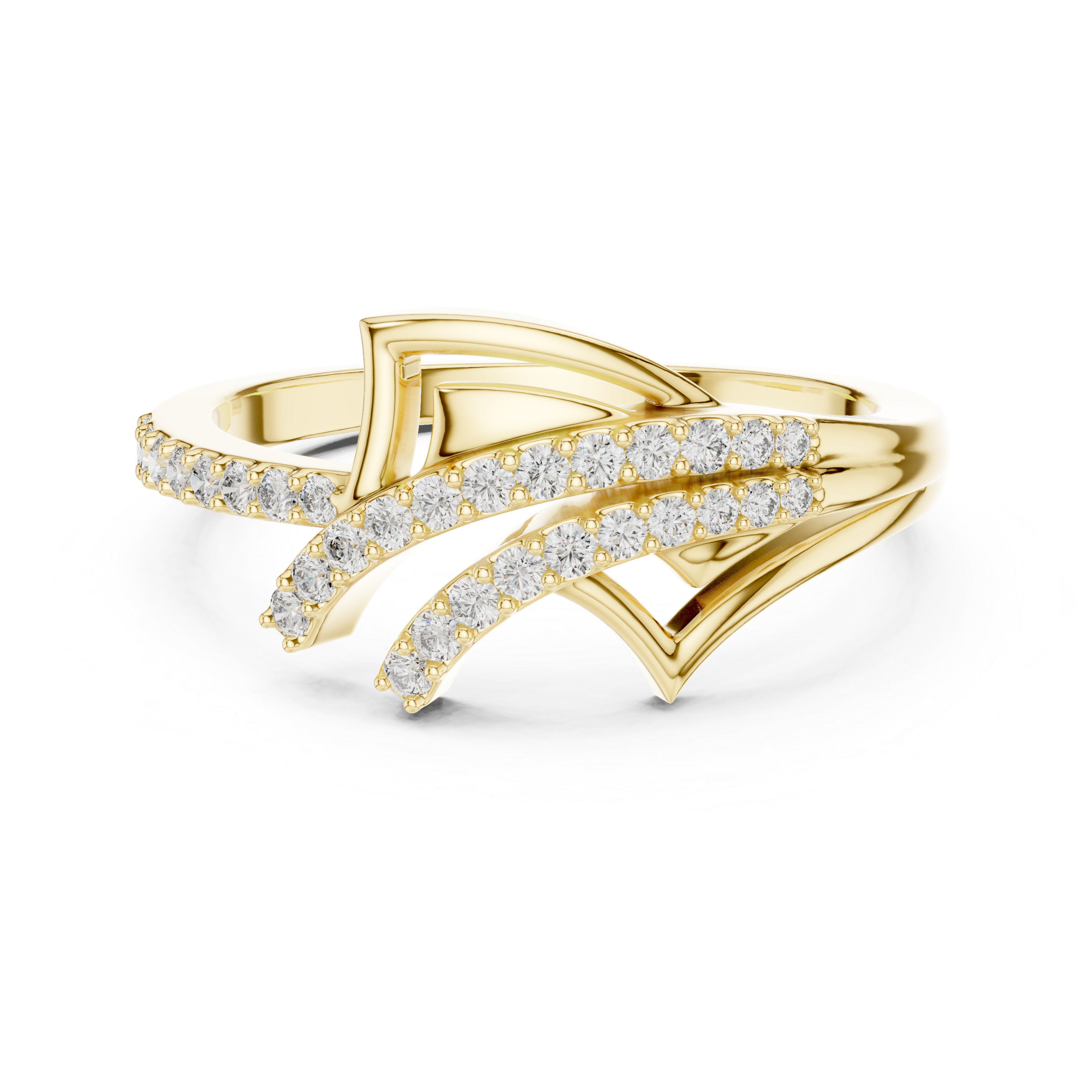 Modern Crossover Diamond Ring – Abstract Pavé Openwork Statement Ring