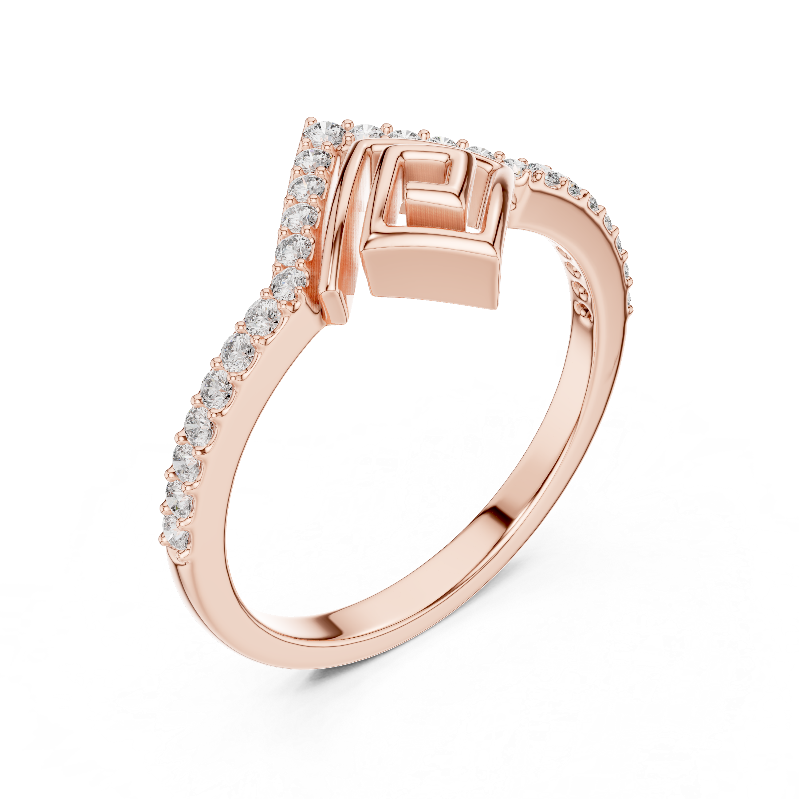 Geometric Diamond Chevron Ring – Modern Open Square Pavé Statement Ring
