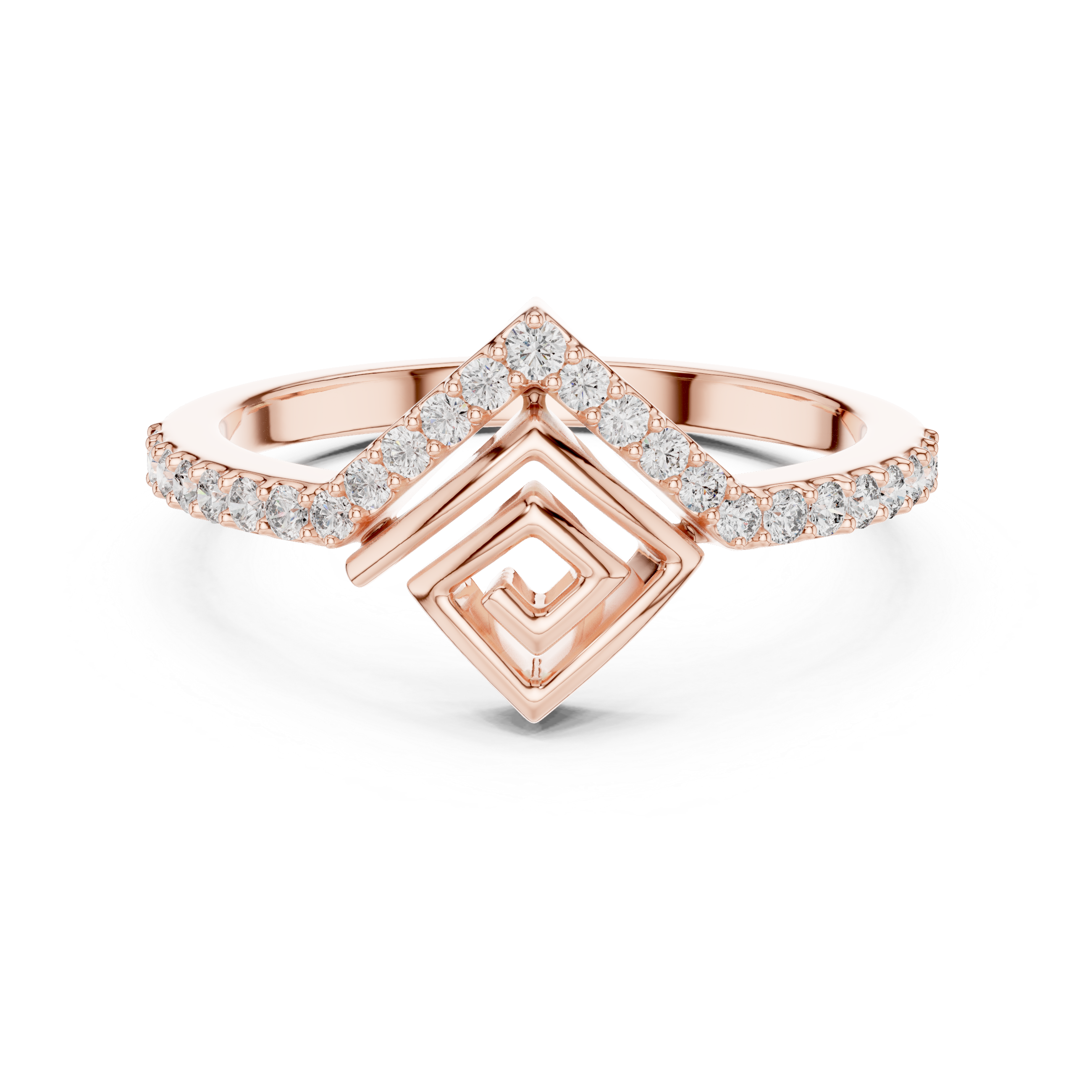 Geometric Diamond Chevron Ring – Modern Open Square Pavé Statement Ring