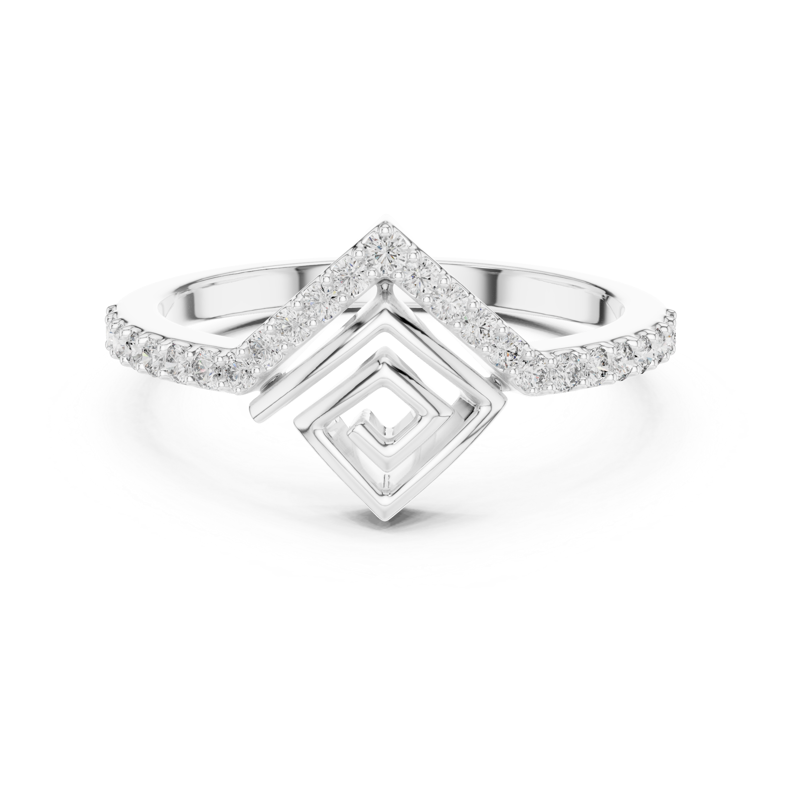 Geometric Diamond Chevron Ring – Modern Open Square Pavé Statement Ring