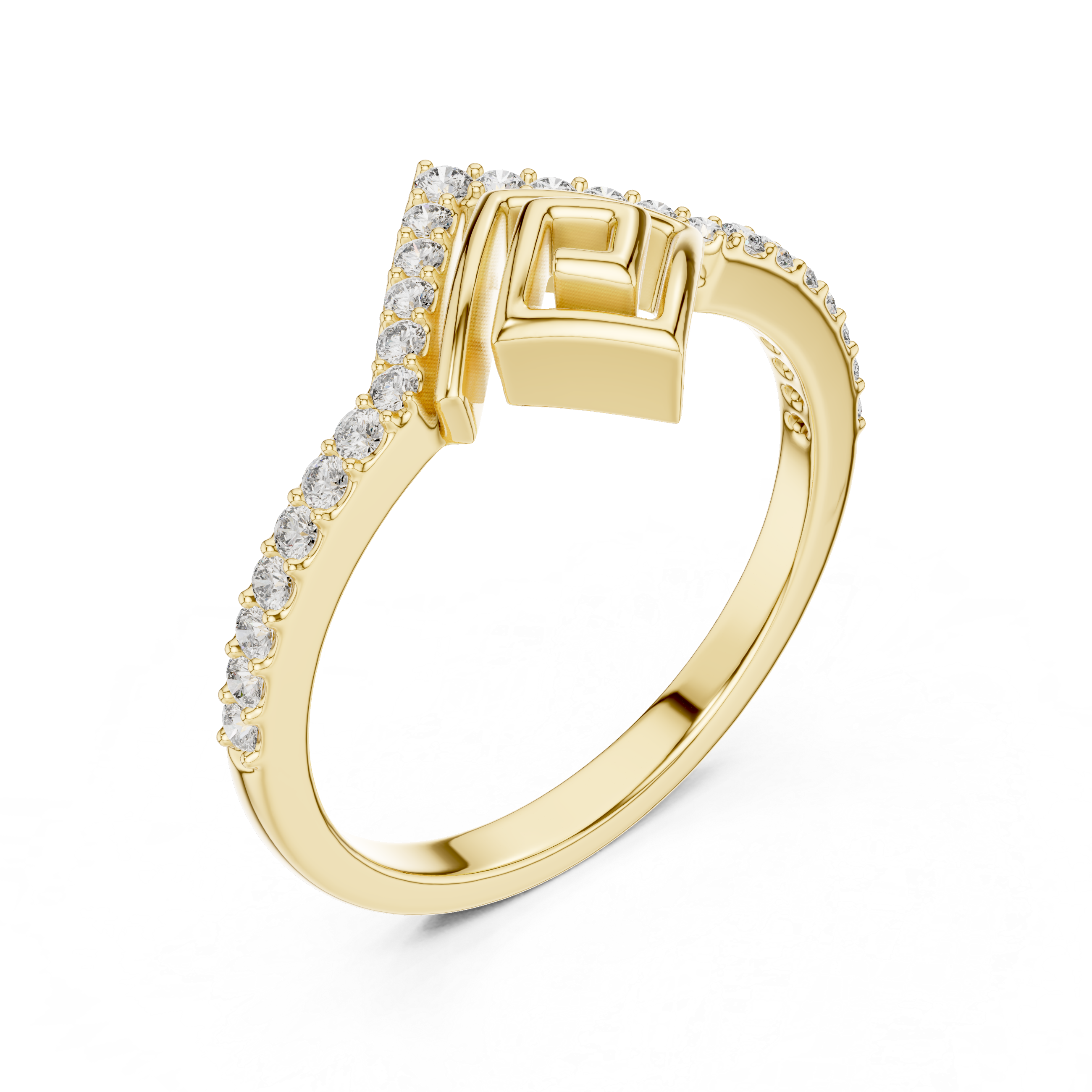 Geometric Diamond Chevron Ring – Modern Open Square Pavé Statement Ring