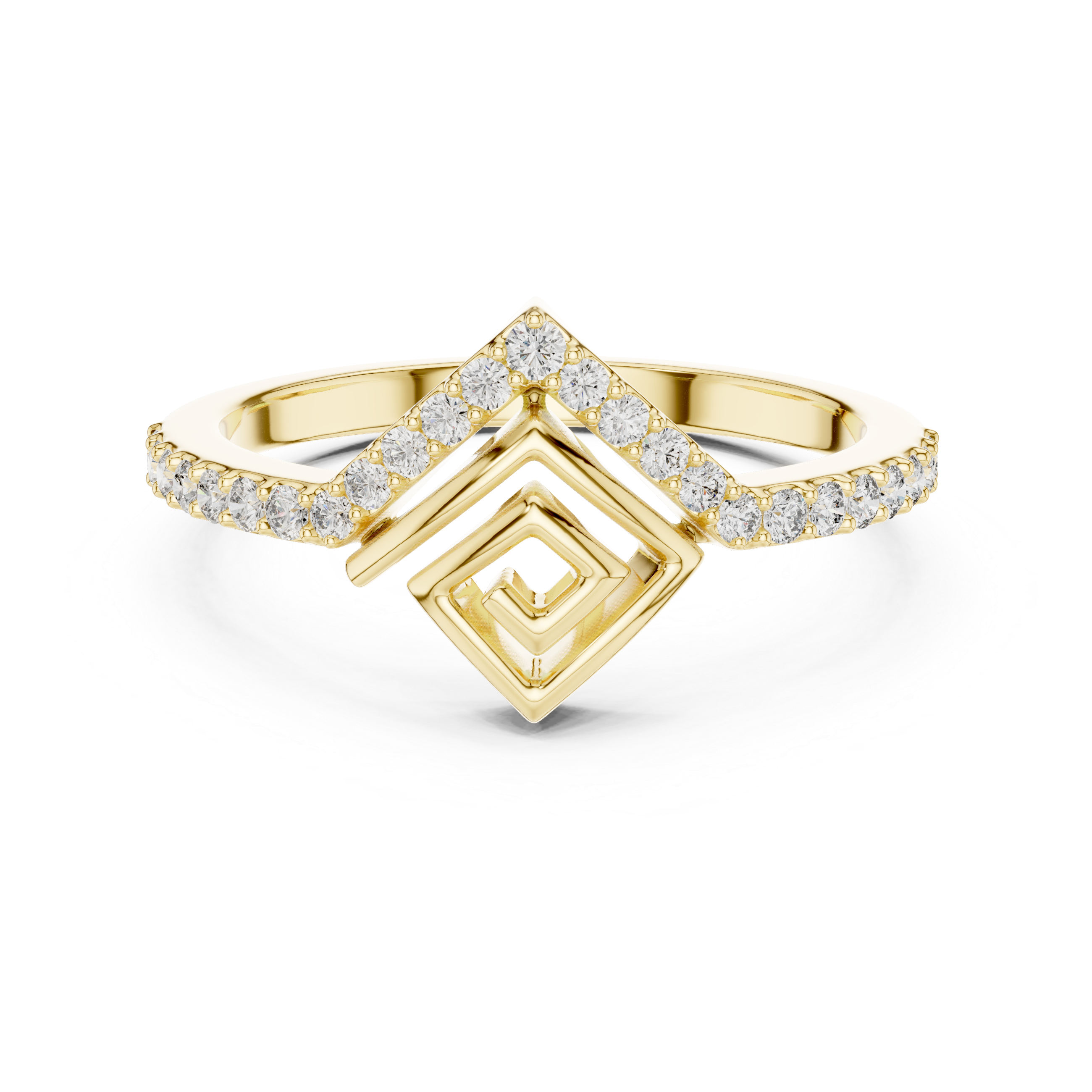 Geometric Diamond Chevron Ring – Modern Open Square Pavé Statement Ring