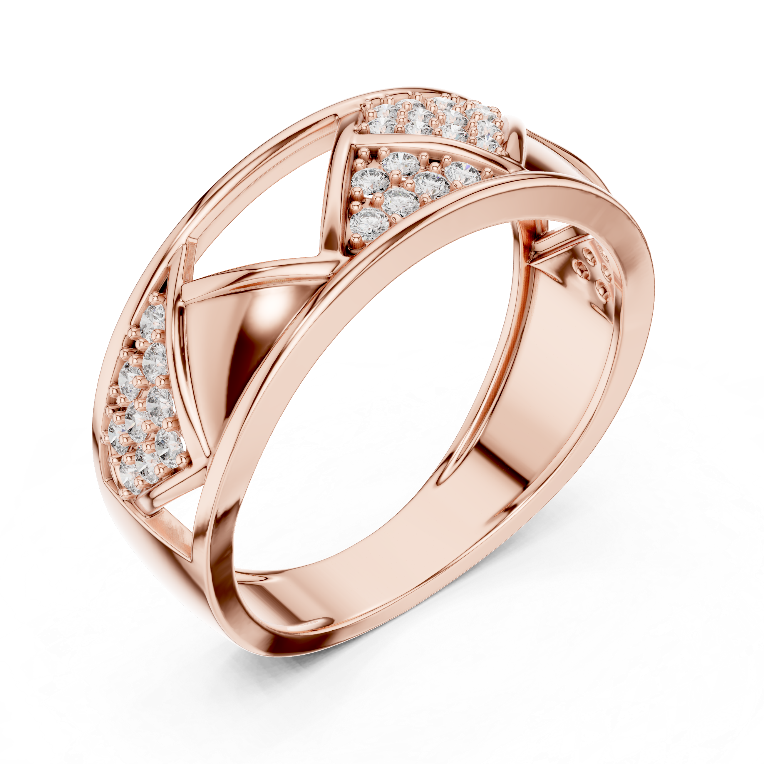 Modern Crisscross Diamond Ring with Geometric Openwork Design